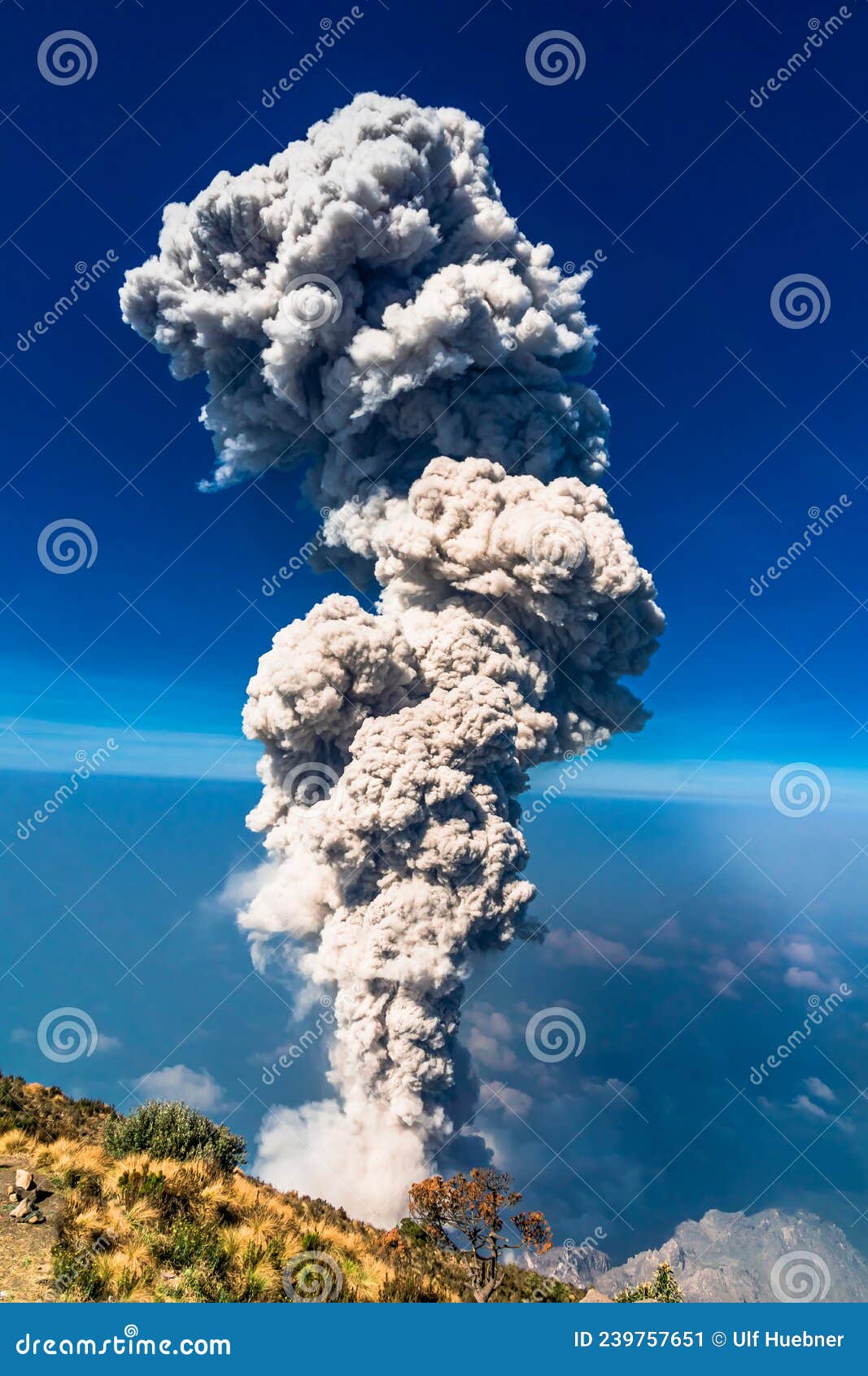 eruption of volcanoe santiaguito from santa maria by quetzaltenango in guatemala