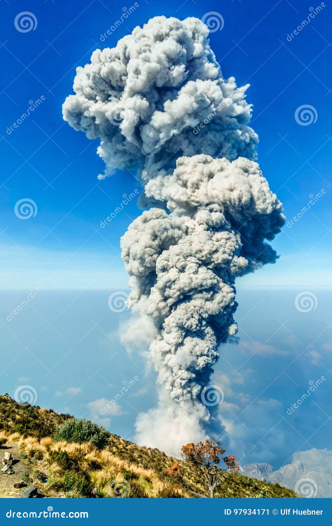 eruption of volcanoe santiaguito from santa maria by quetzaltenango in guatemala