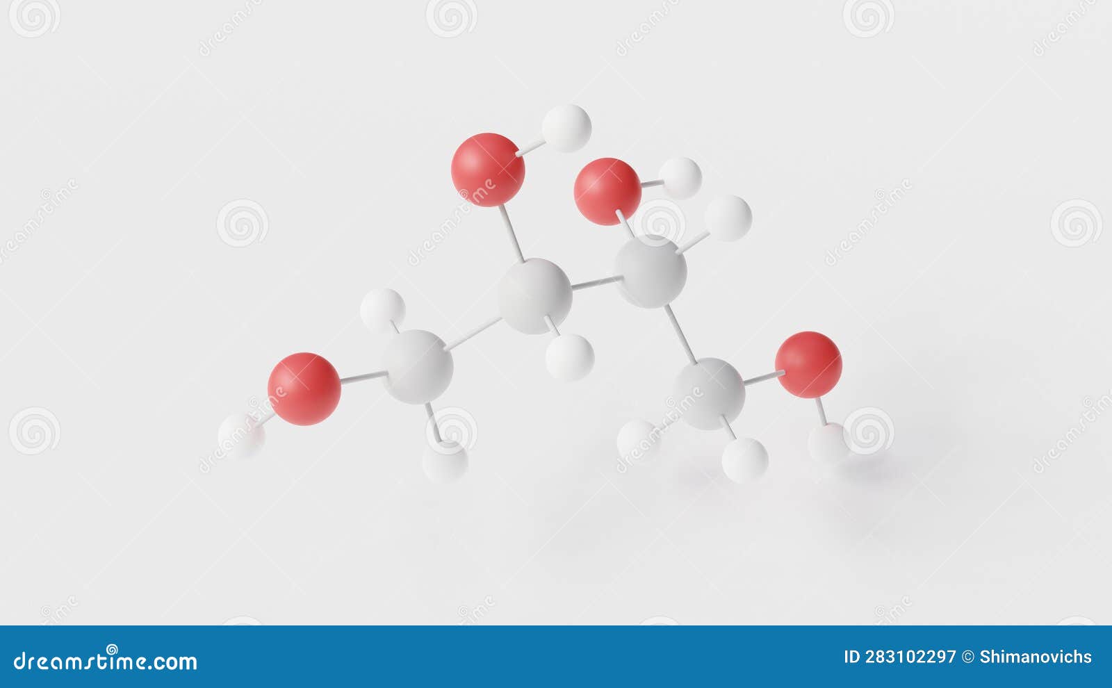 Erythritol Molecule 3d, Molecular Structure, Ball and Stick Model