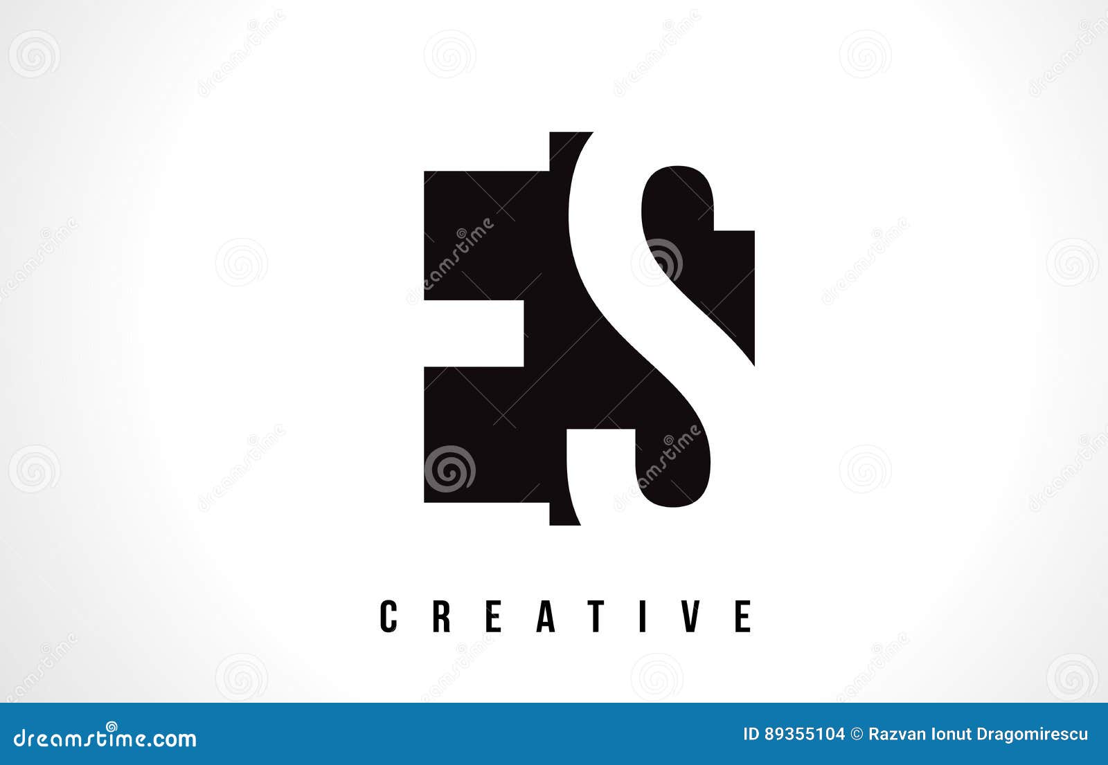es e s white letter logo  with black square.