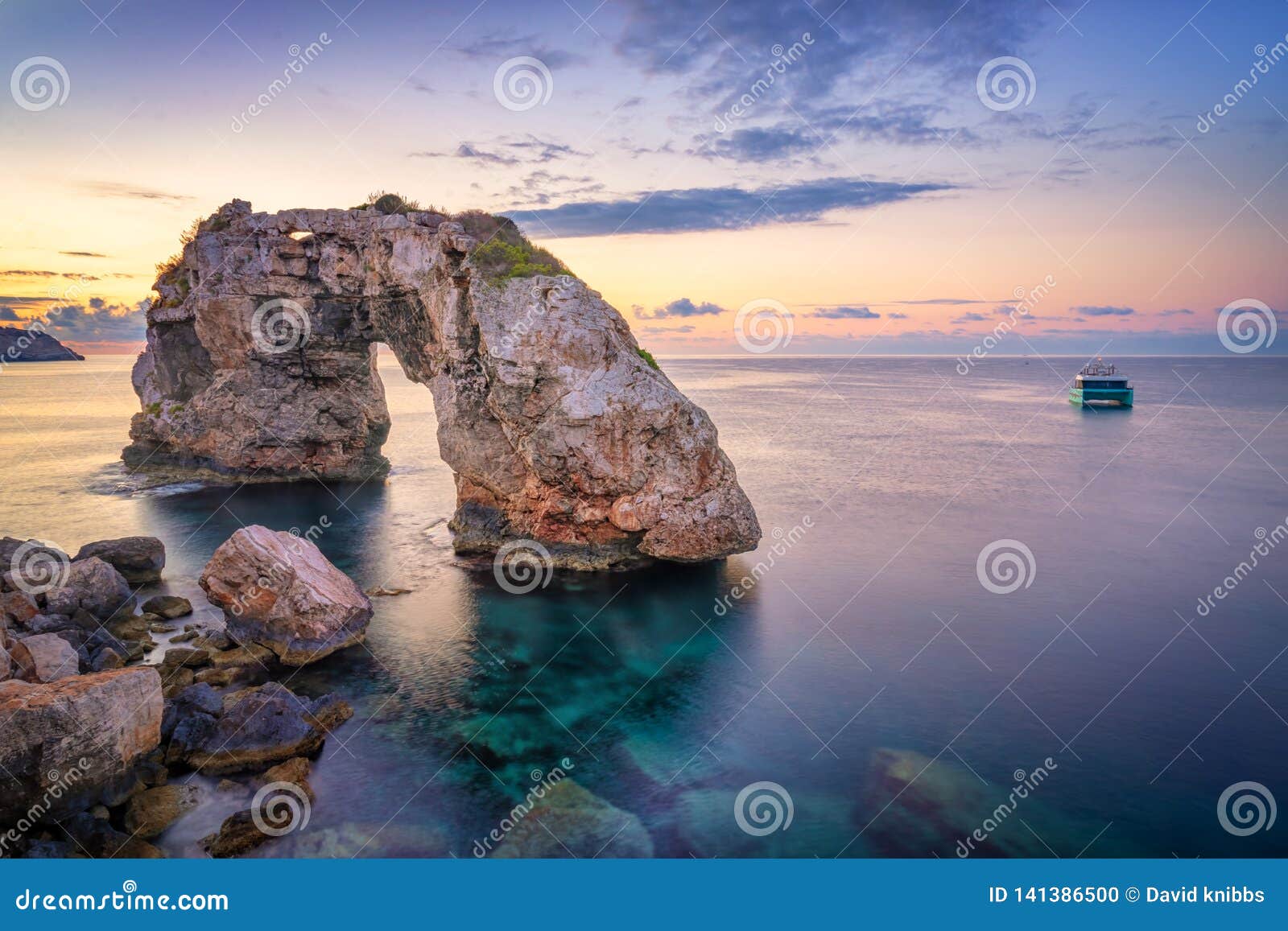 es pontas in mallorca with boat anchored nearby