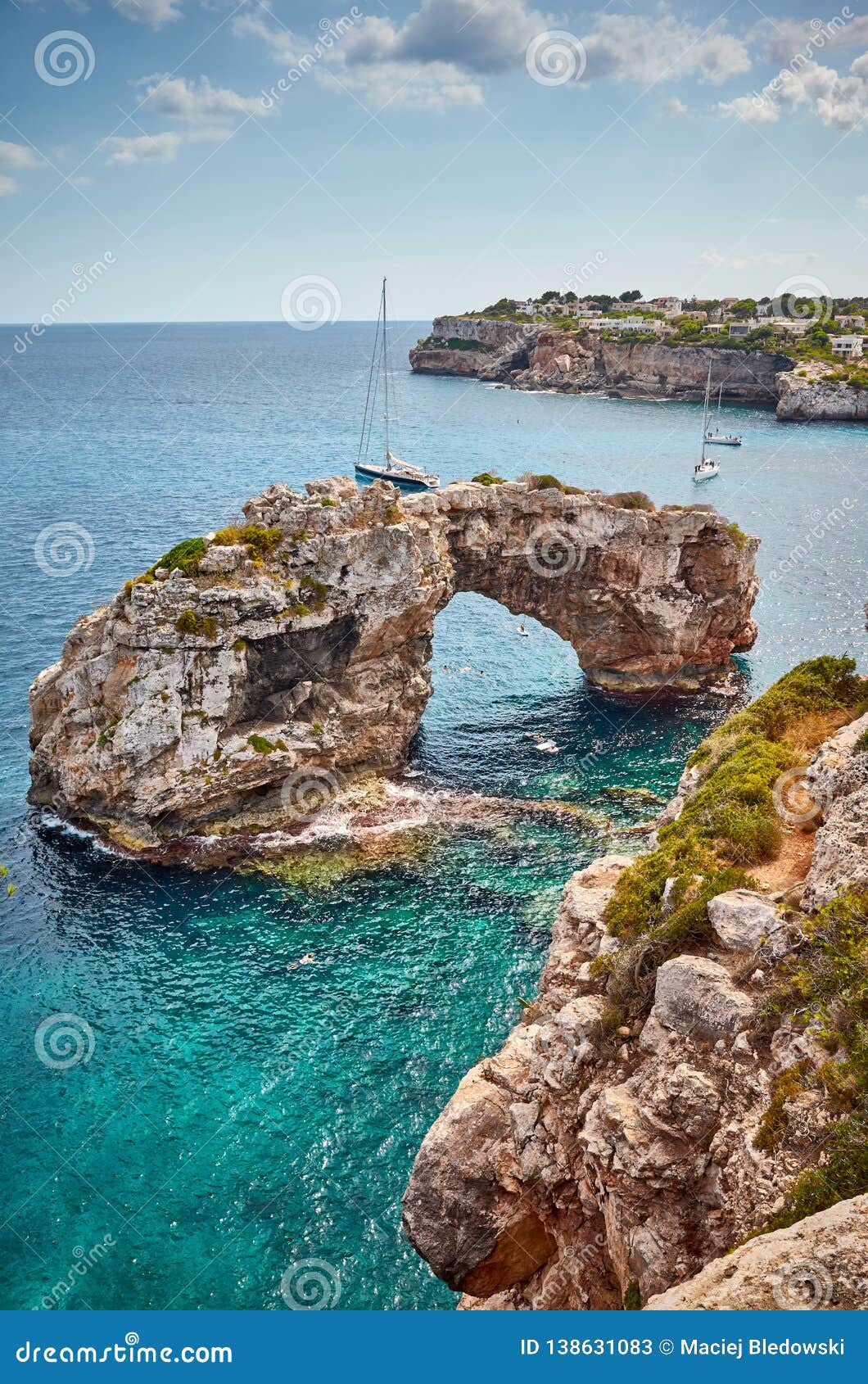 es pontas rock arch at mallorca coast, spain