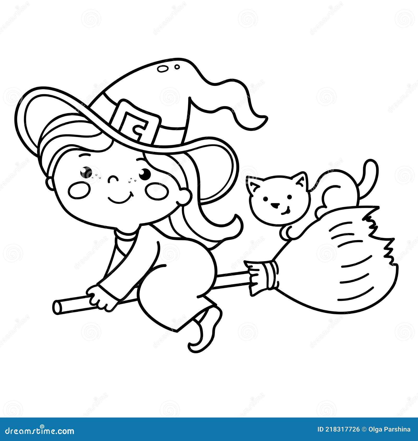 Desenhos para Colorir Halloween - Bruxa com Gato a Voar na Vassoura -  Brinquedos de Papel