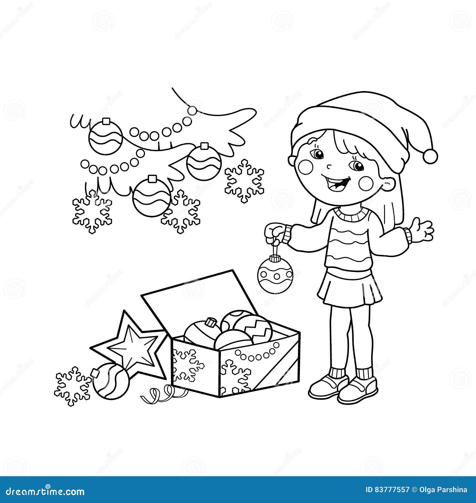 Desenho Da Página De Colorir Da Menina Com Presentes Na Árvore De Natal.  Natal. Ano Novo. Livro De Colorir Para Crianças Royalty Free SVG, Cliparts,  Vetores, e Ilustrações Stock. Image 99451269