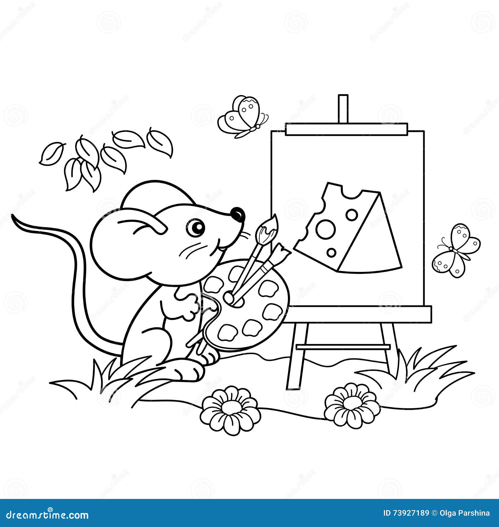 Esboço Da Página Da Coloração Do Rato Pequeno Dos Desenhos Animados Com  Imagem Do Queijo Com Escova E Pinturas Livro Para Colorir Ilustração do  Vetor - Ilustração de retrato, animal: 73927189