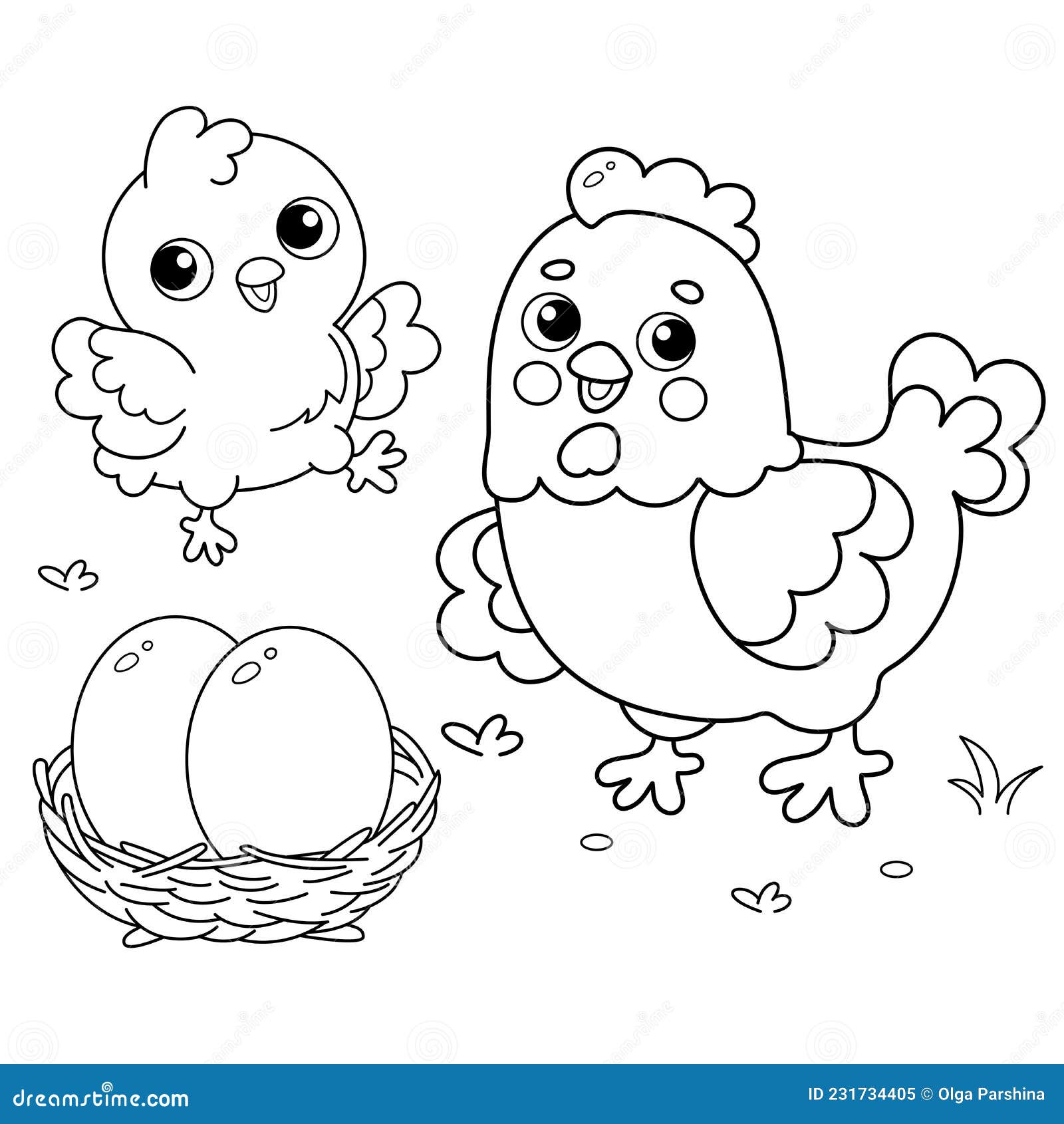 Esboço Da Página De Colorir Frango Ou Galinha Cartoon Com Pintinho  Recém-nascido. Ninho Com Ovo. Livro De Coloração Para Crianças Ilustração  do Vetor - Ilustração de animal, linha: 231734431