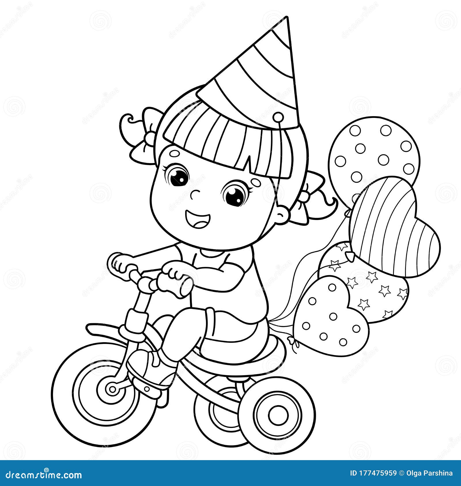 Desenho de página para colorir de meninas dos desenhos animados com balões  imagem vetorial de Oleon17© 110526078