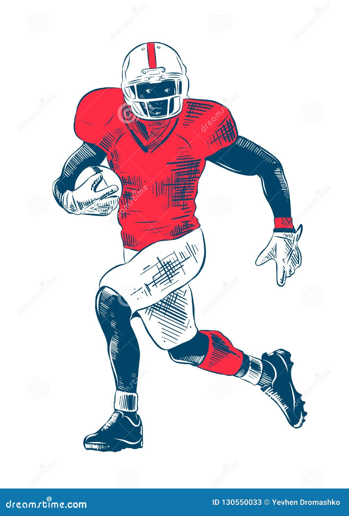 Esboço de ilustração vetorial de jogador de futebol americano de rugby  desenhado à mão