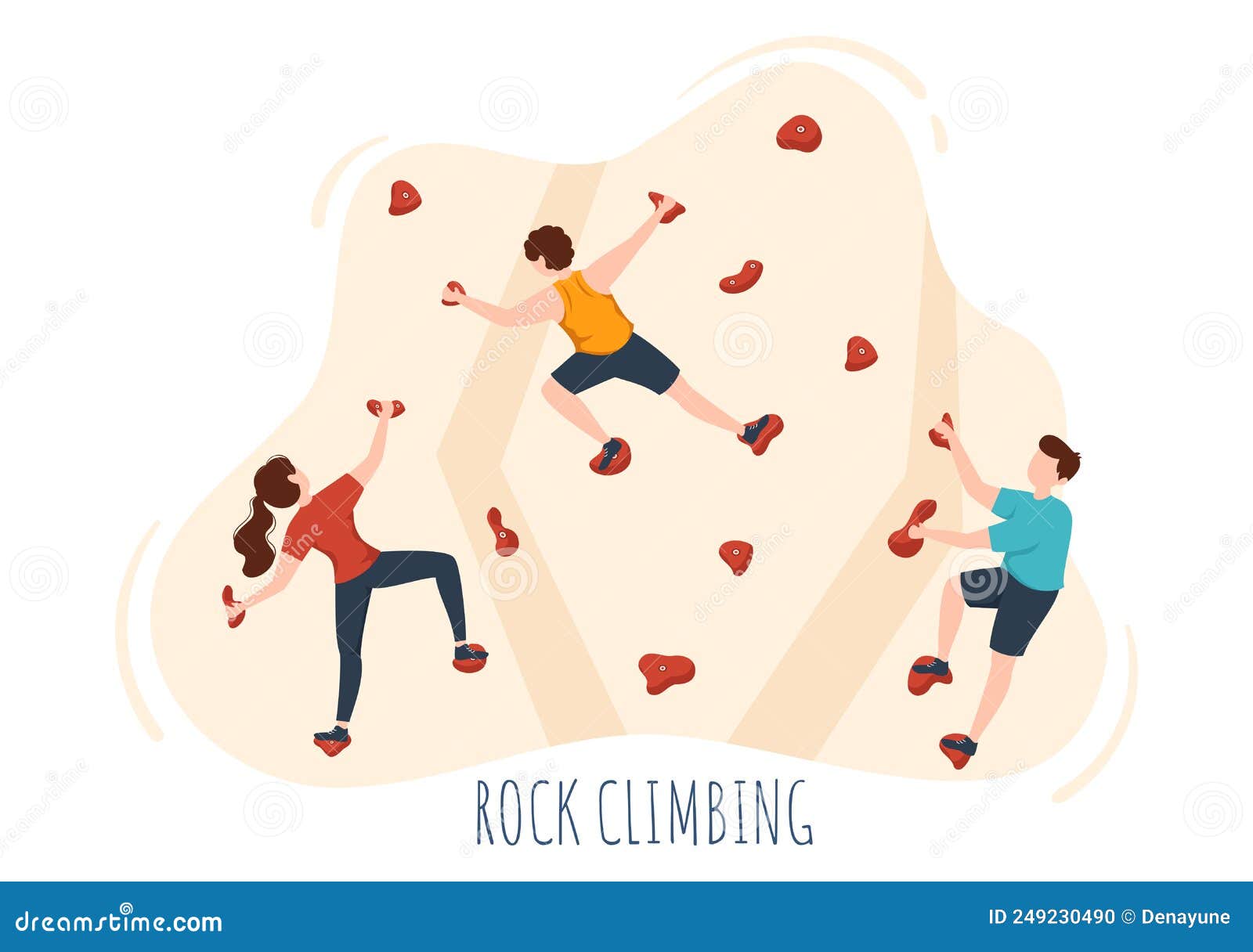 Niño de dibujos animados escalada pared de roca
