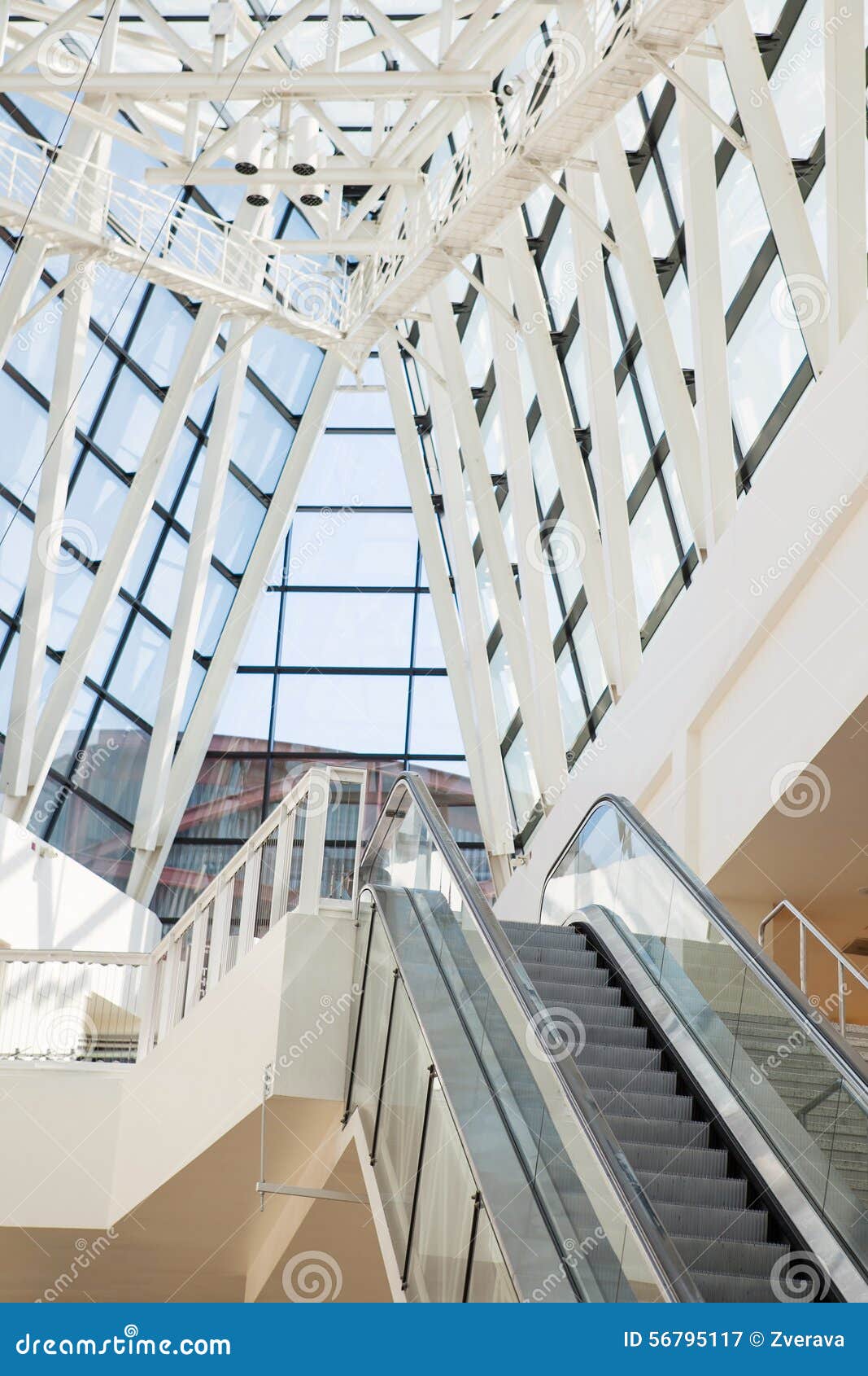 Escalator And Glass Roof In Futuristic Hi Tech Stock Image