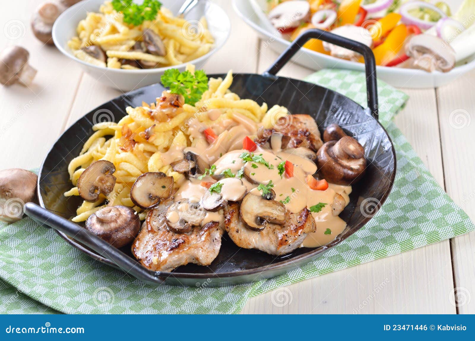 Escalope Chasseur with Spaetzle Stock Photo Image of medaillon, escalope 23471446