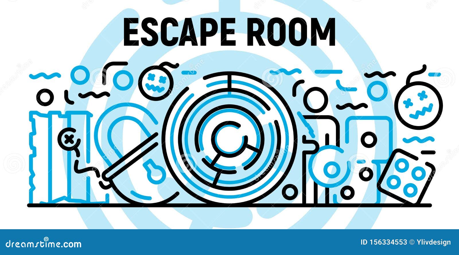 Escape Room Banner, Outline Style Stock Vector Illustration of