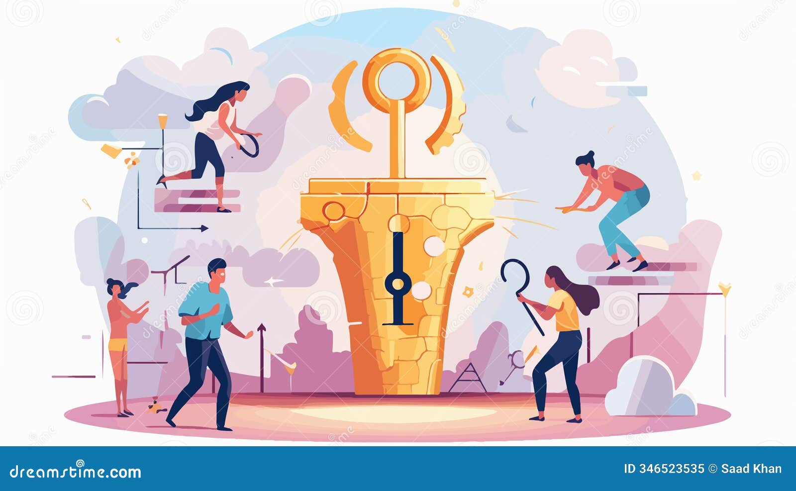 escape room concept tiny characters playing quest