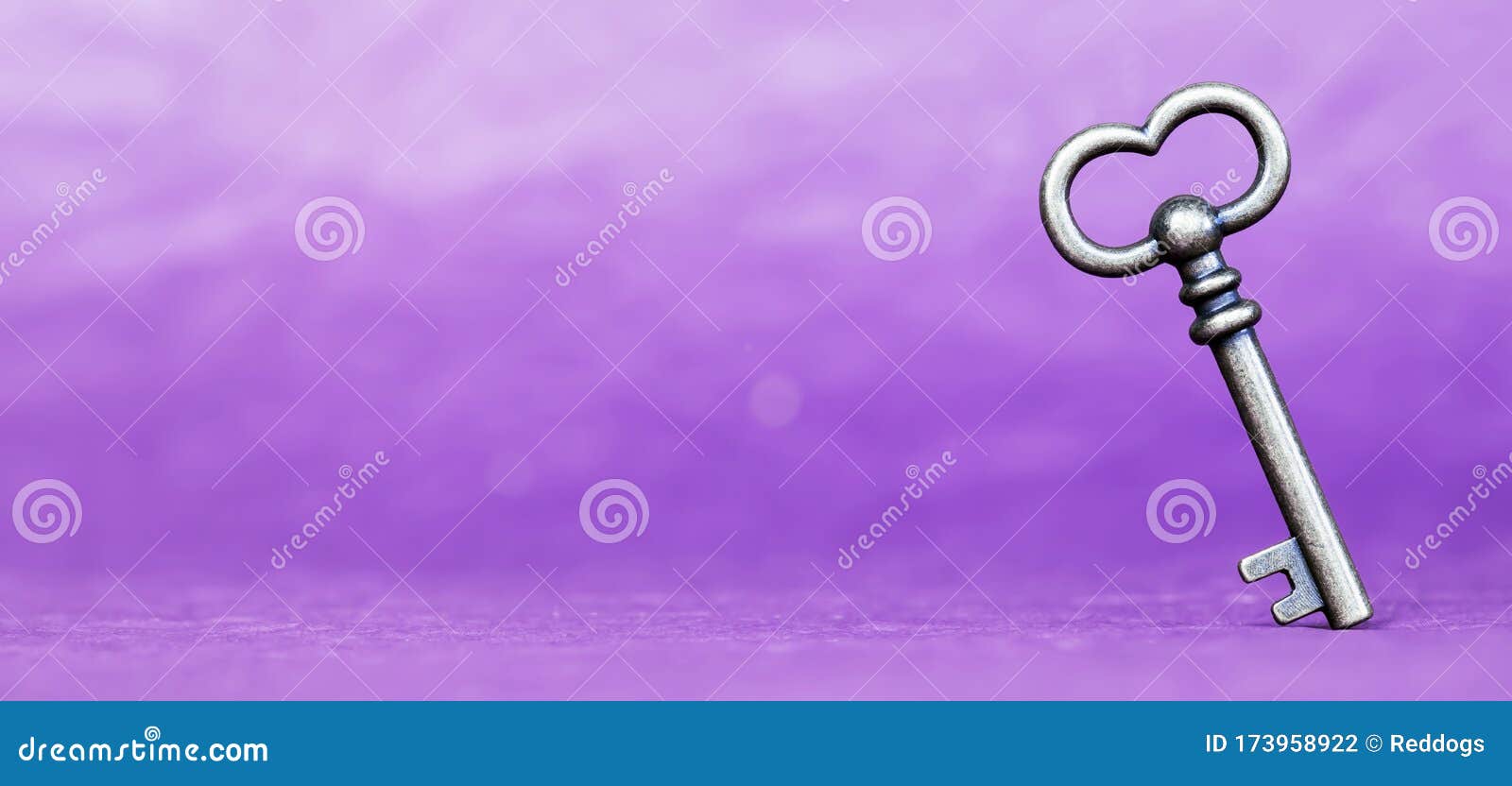 escape room concept. vintage key on purple background, web banner