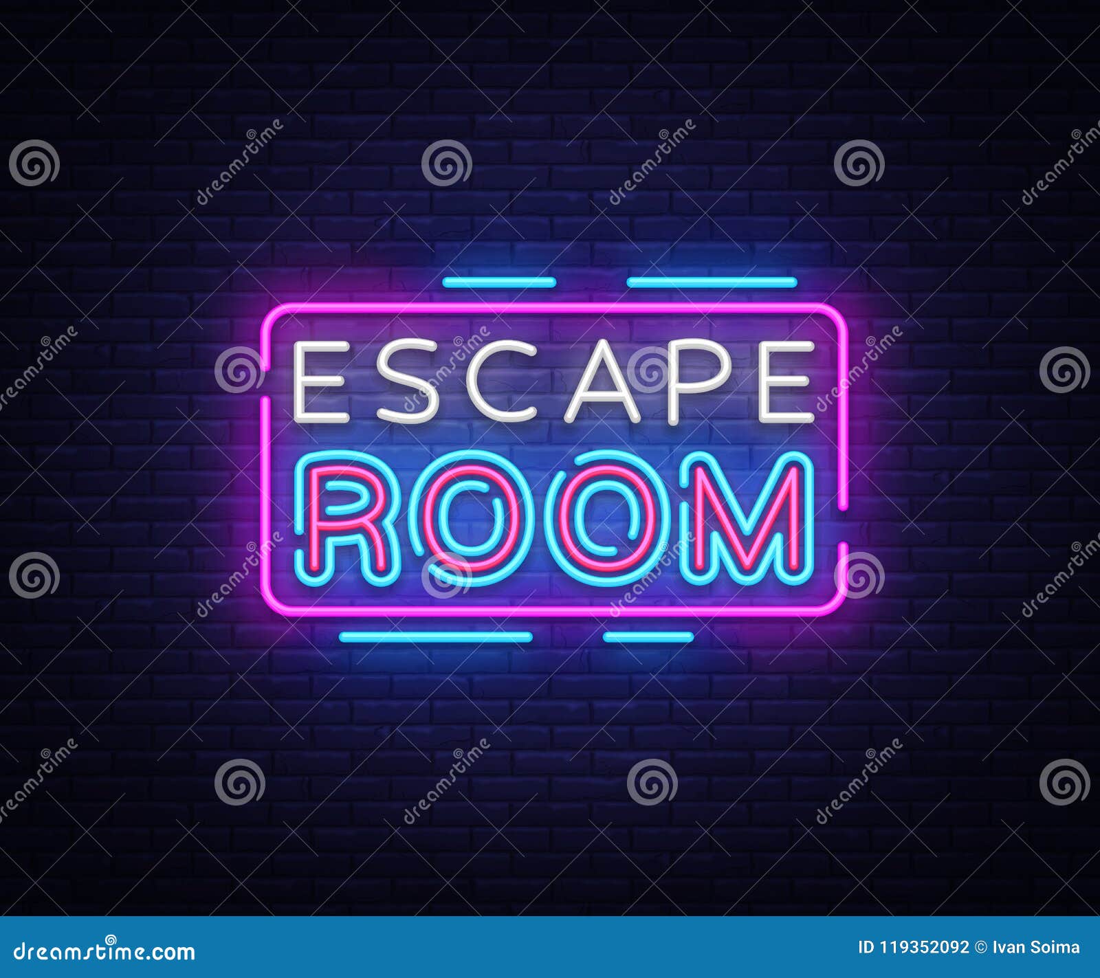 escape room neon signs . escape room  template neon sign, light banner, neon signboard, nightly bright