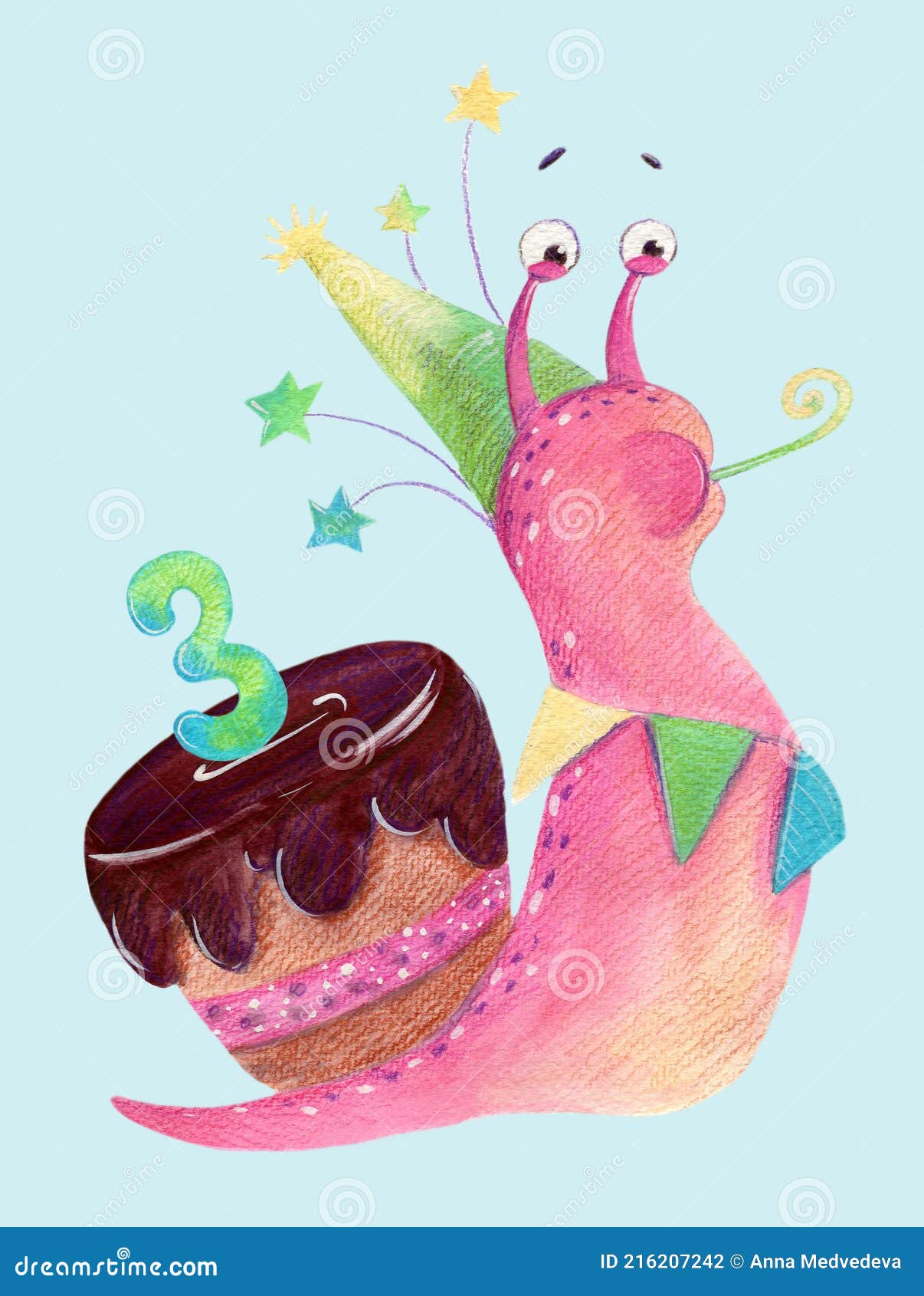 Escargot D'anniversaire 3 Ans Illustration Stock - Illustration du chapeau,  impression: 216207242