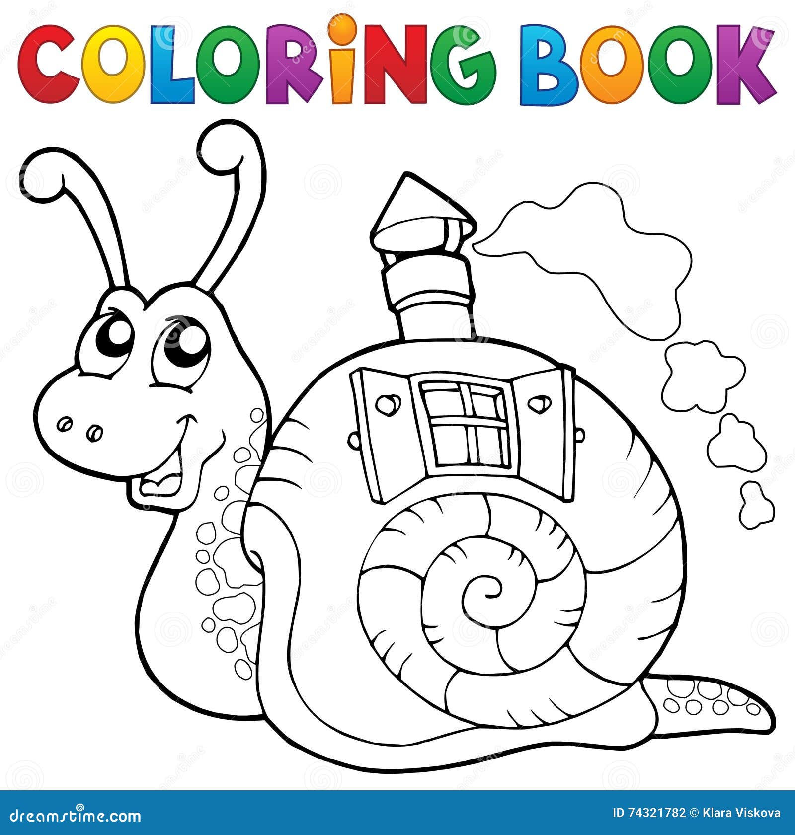 Escargot de livre de coloriage avec la maison de coquille graphie stock