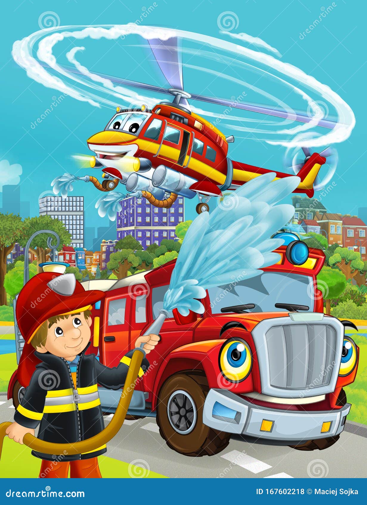 escena-de-caricatura-con-veh%C3%ADculo-bomberos-en-la-carretera-y-bombero-ilustraci%C3%B3n-caricaturas-coches-para-ni%C3%B1os-167602218.jpg