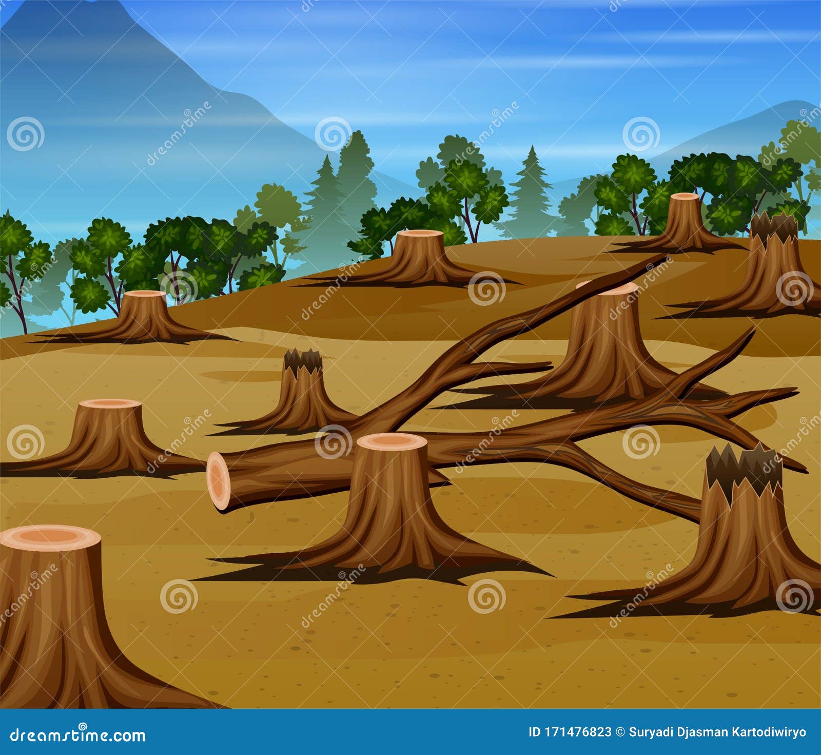 Escena De Deforestación Con Ilustración De Bosques Troceados Ilustración  del Vector - Ilustración de bandera, equipo: 171476823