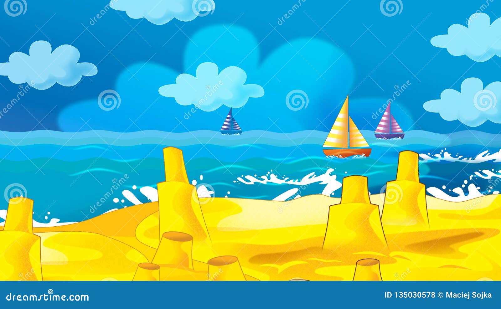 Escena De Dibujos Animados Con Playa a Orillas Del Mar O Del Mar - Mar -  Ilustración Stock de ilustración - Ilustración de nadada, orilla: 135030578