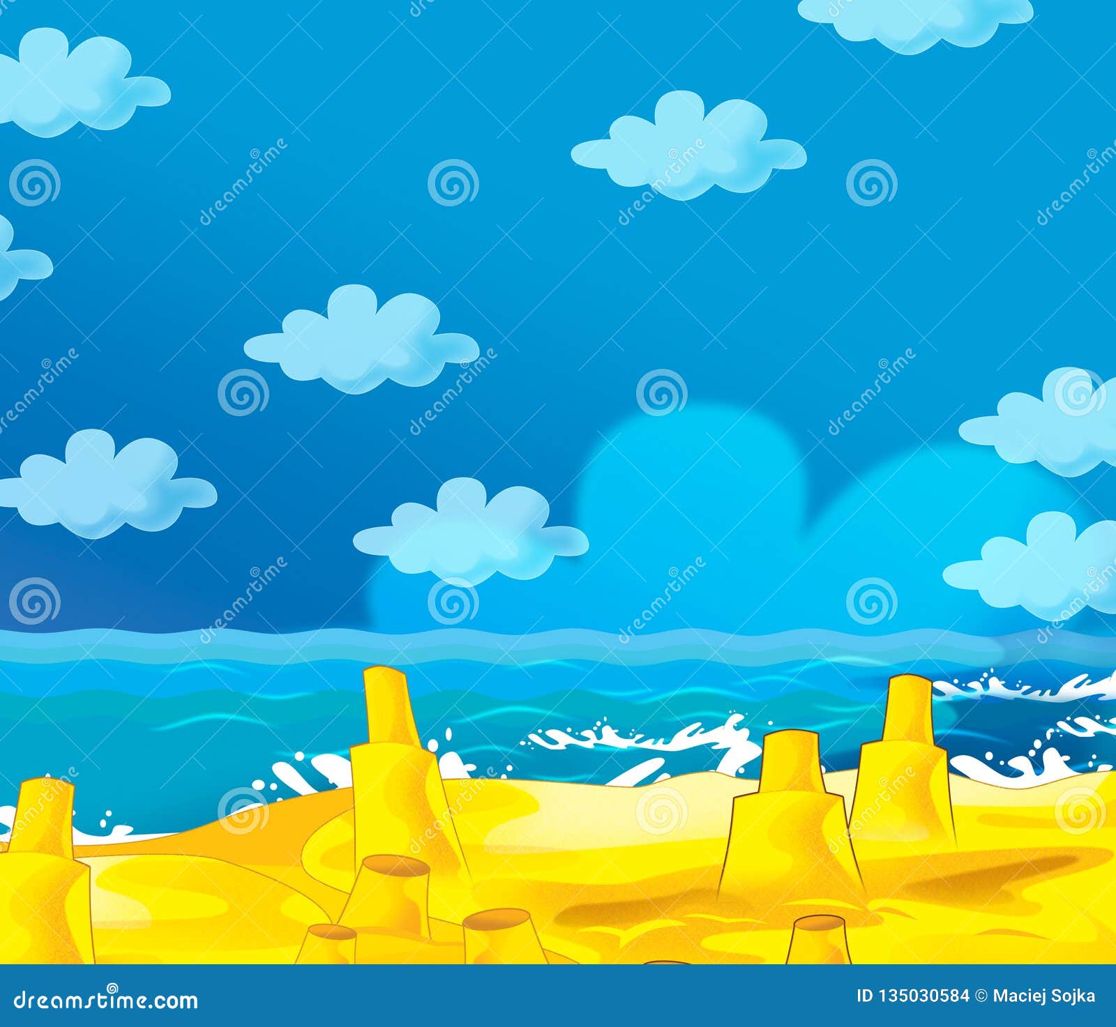 Escena De Dibujos Animados Con Playa a Orillas Del Mar O Del Mar - Mar -  Ilustración Stock de ilustración - Ilustración de alegre, escoria: 135030584