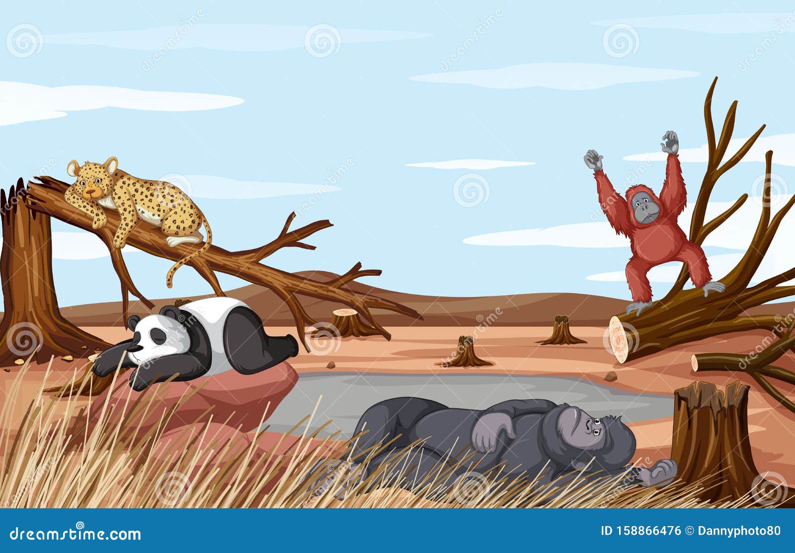 Escena De La DeforestaciÃ³n Con Animales Muertos Por La SequÃa Ilustración  del Vector - Ilustración de monos, vivir: 158866476
