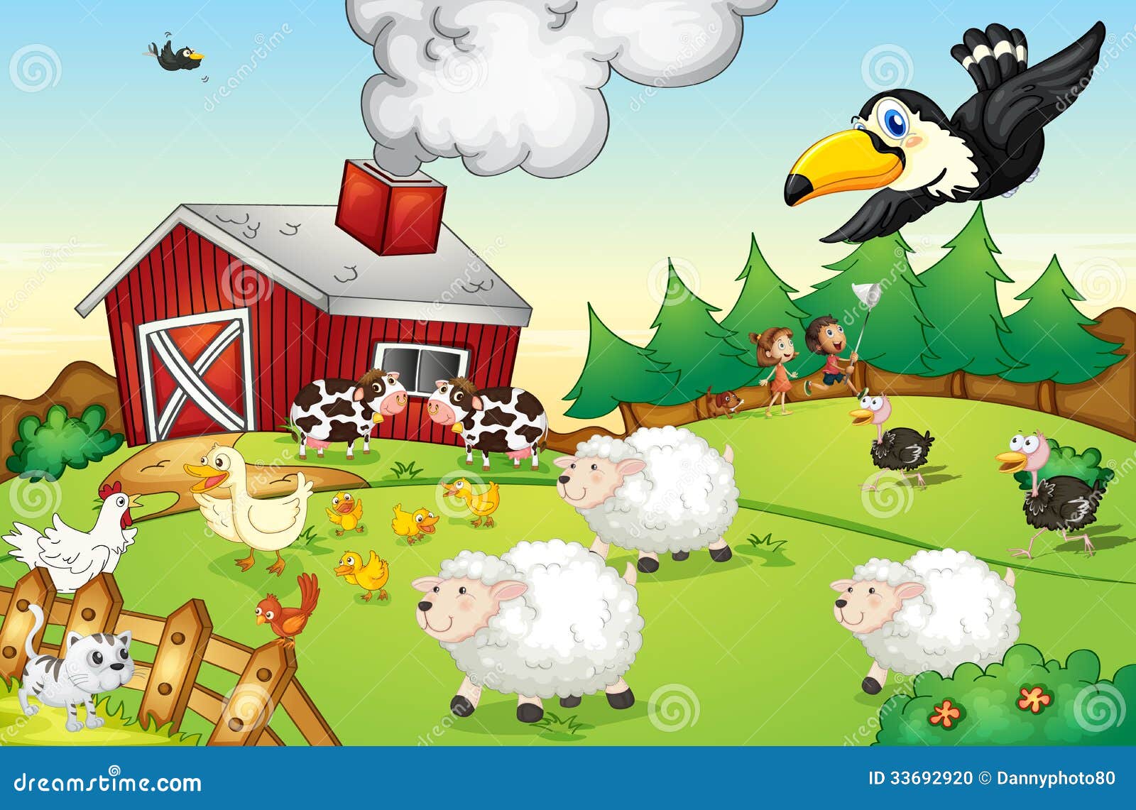 Escena de la granja ilustración del vector. Ilustración de mamífero