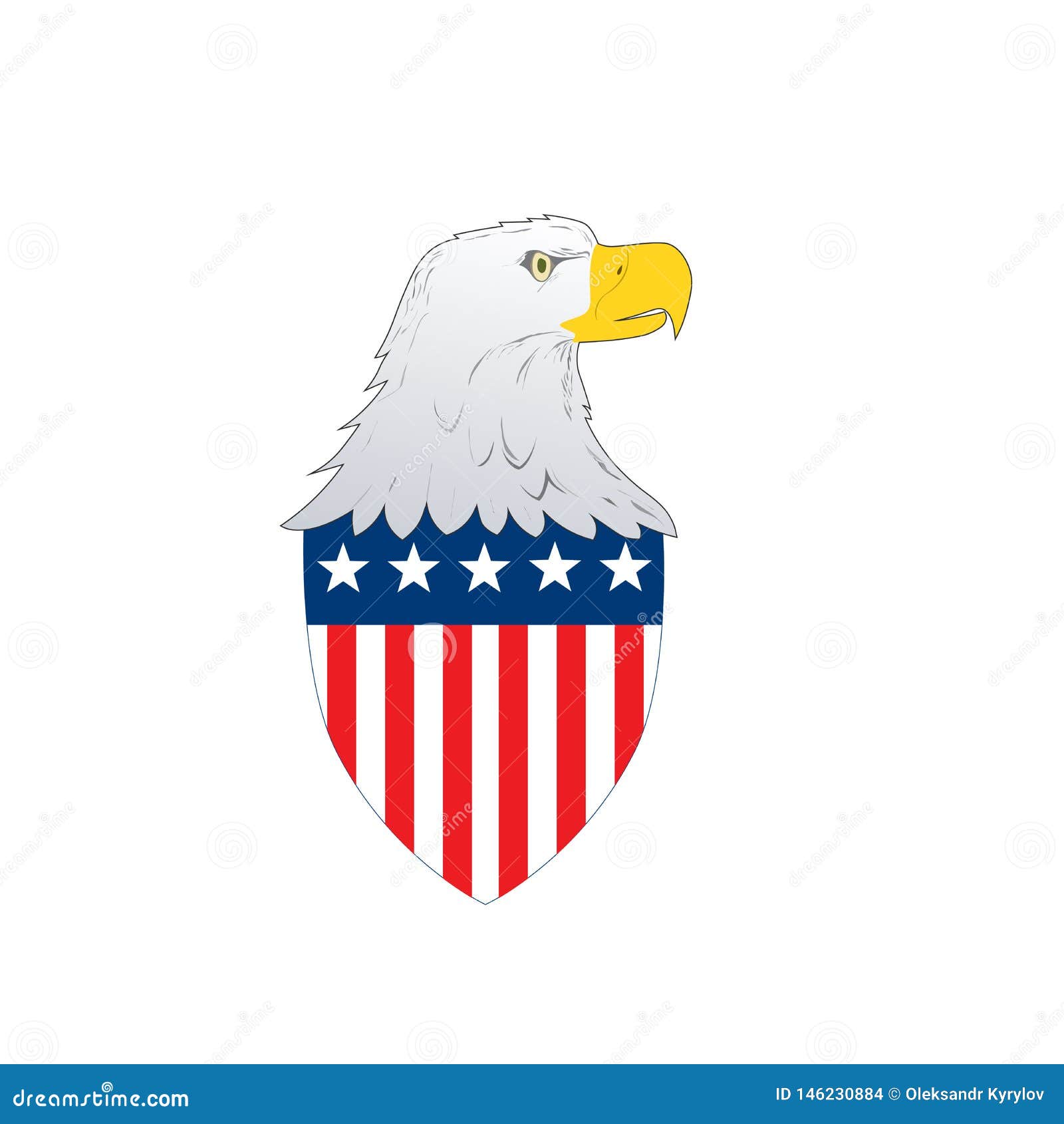 Escudo De La Insignia De La Bandera Americana Con El águila Que Hace Frente  Al Lado Con La Bandera Americana De Las Barras Y Estr Stock de ilustración  - Ilustración de negro,