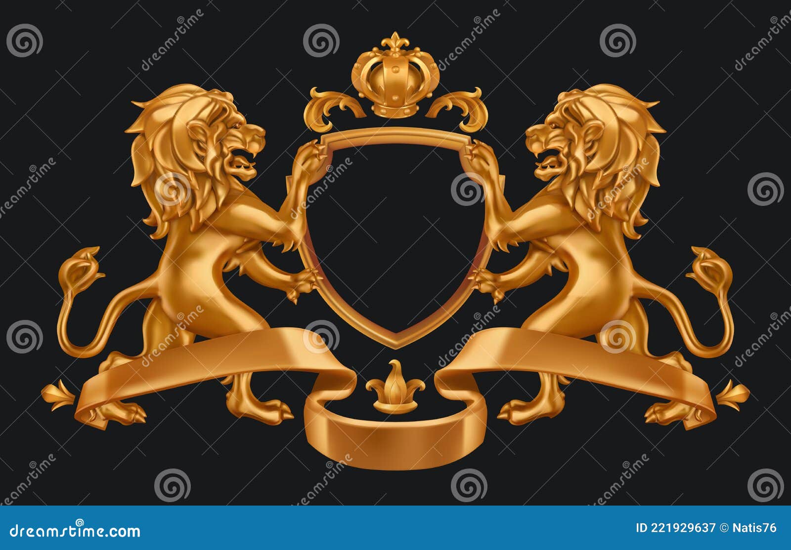 Escudo De Oro De Leones Y Corona. Ilustración del Vector - Ilustración de  majestuoso, cinta: 221929637