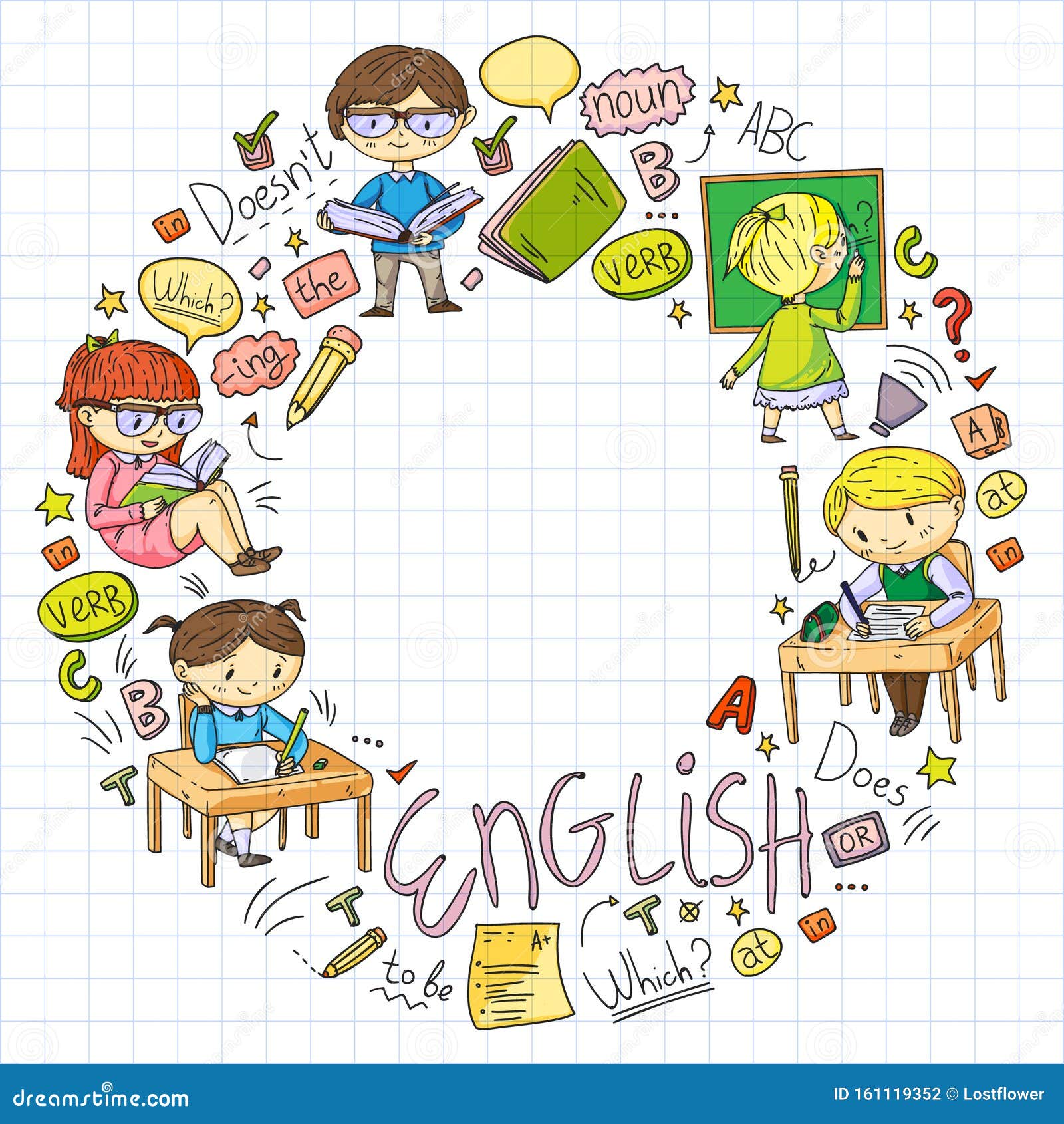 Escuela De Inglés Para Niños Aprender Idioma Ilustración Vectorial De  Educación Imagen De Estilo De Doodle De Dibujo Infantil Ilustración del  Vector - Ilustración de prospecto, aprenda: 161119352