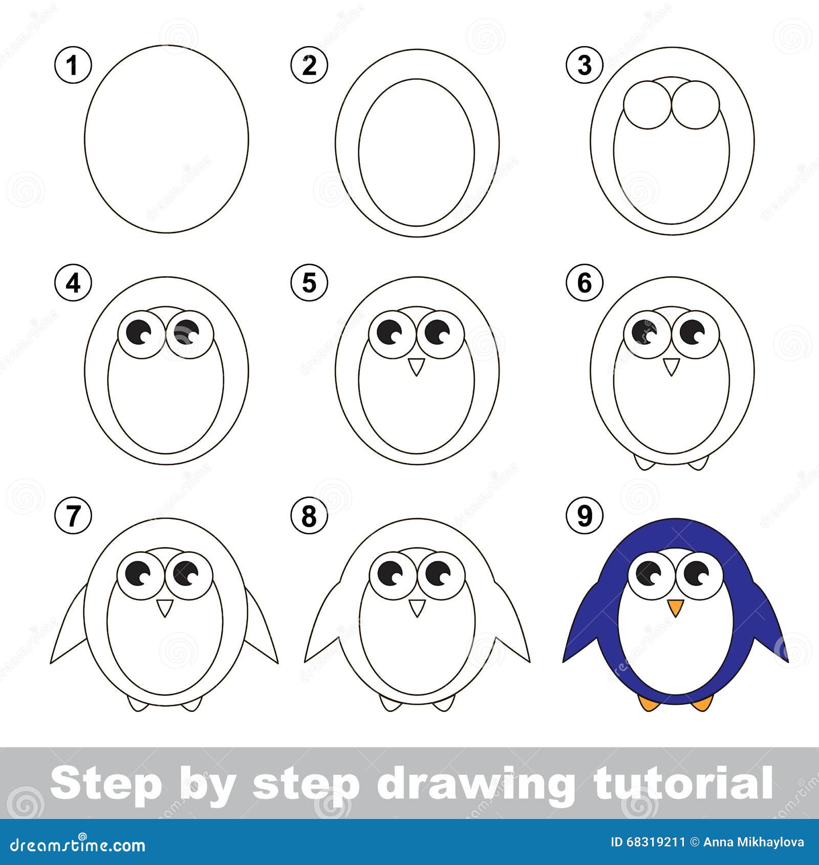 Esercitazione Del Disegno Come Disegnare Un Pinguino Illustrazione Vettoriale Illustrazione Di Sviluppo Bambino