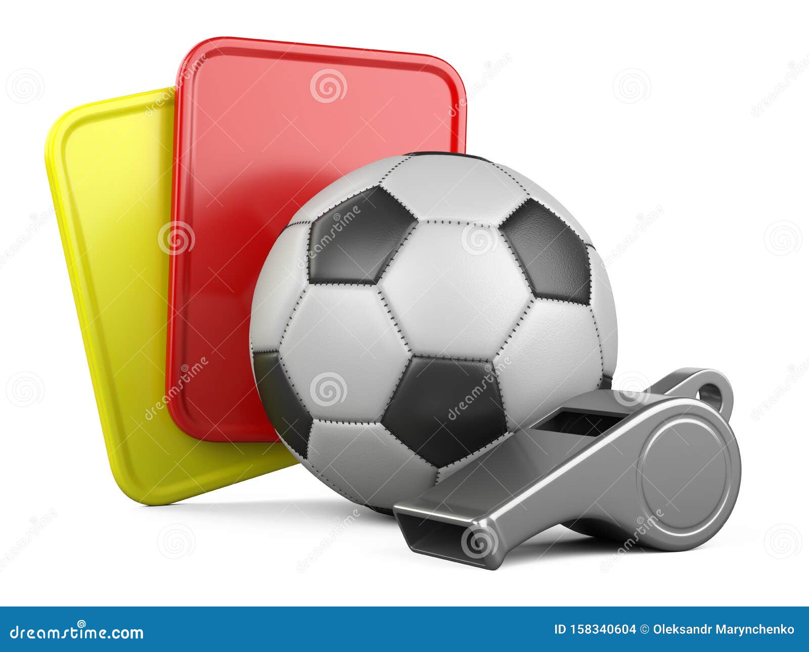 Futebol clube mão segurando cartões apito de bola vermelha e amarela