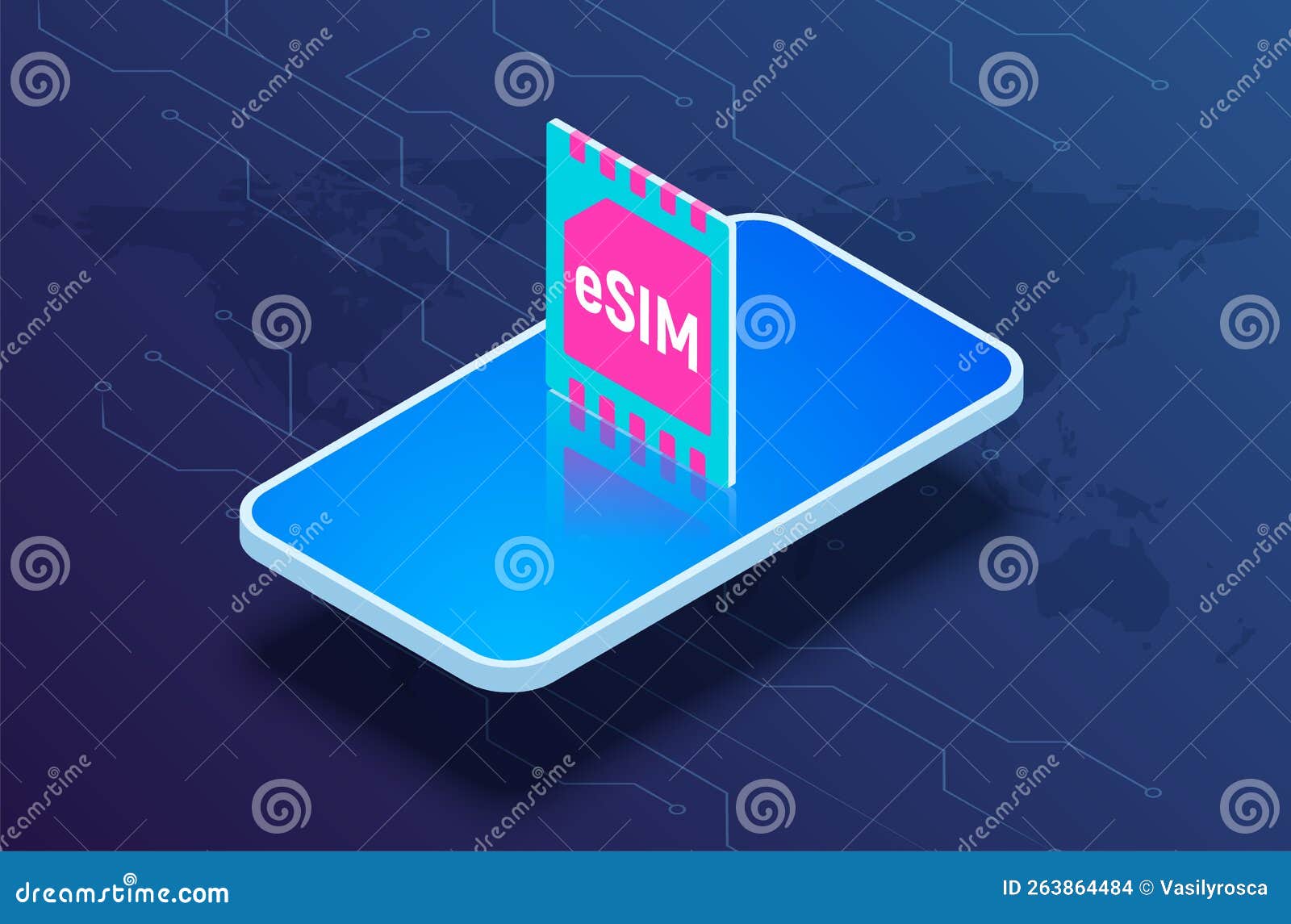 Esim Technology Digital Card Microchip Phone Gsm Mobile Vector Concept
