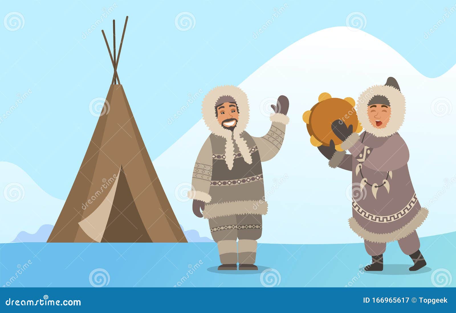 Eskimo Cantando Con Ambourine En El Vector De Alaska Ilustración del Vector  - Ilustración de esquimal, tienda: 166965617