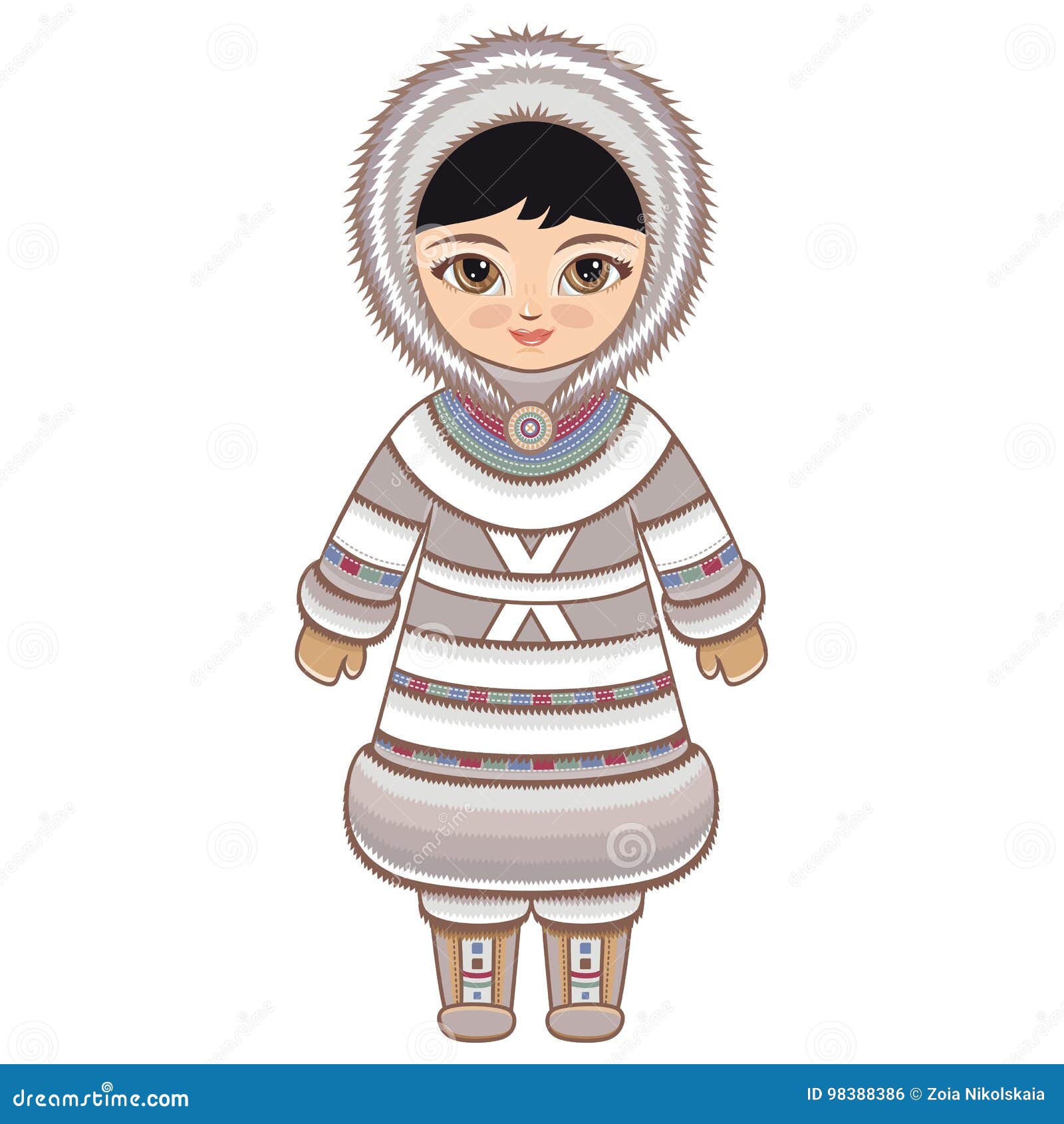 Chukcha Yakut Eskimos Boy And Girl In National Costume And Hat. Cartoon ...