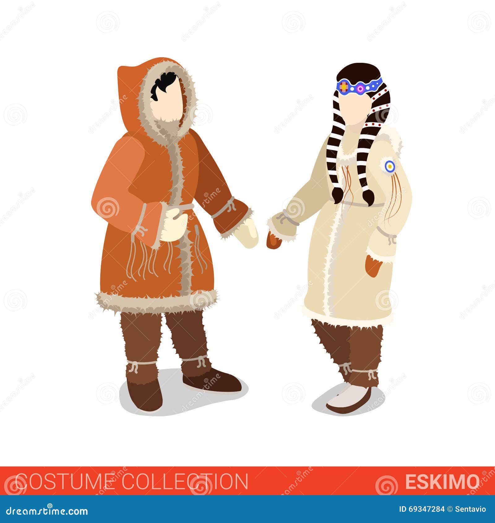 eskimo couple flat 3d isometric costume collection