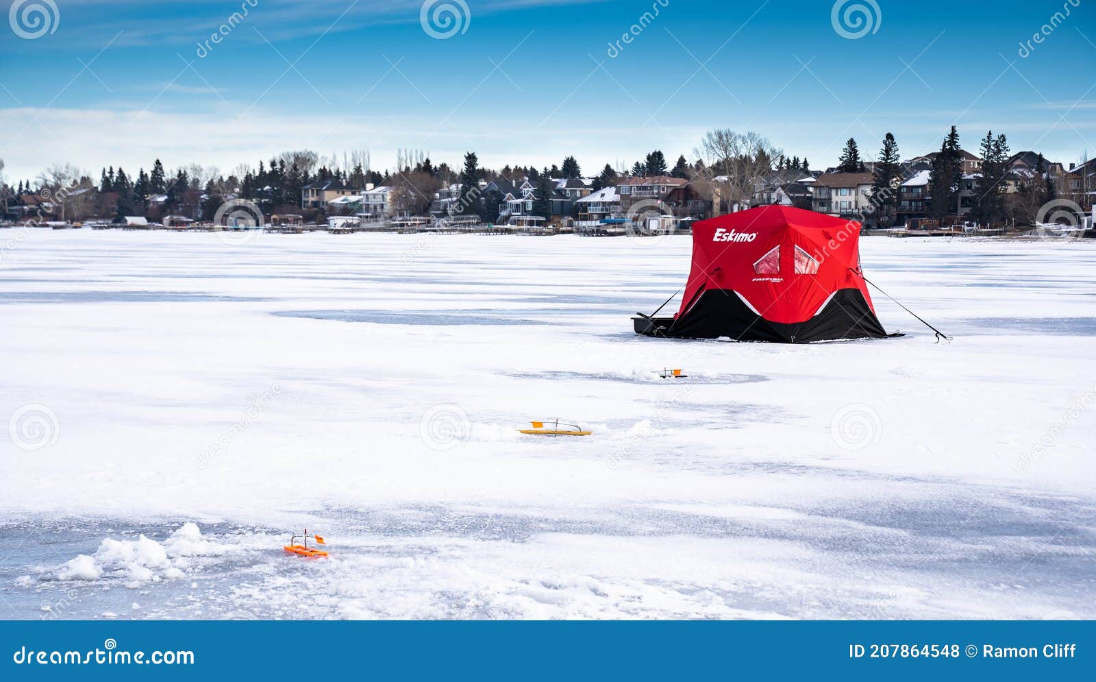 An Eskimo Ice Fishing Tent and Tip-ups Set for Northern Pike