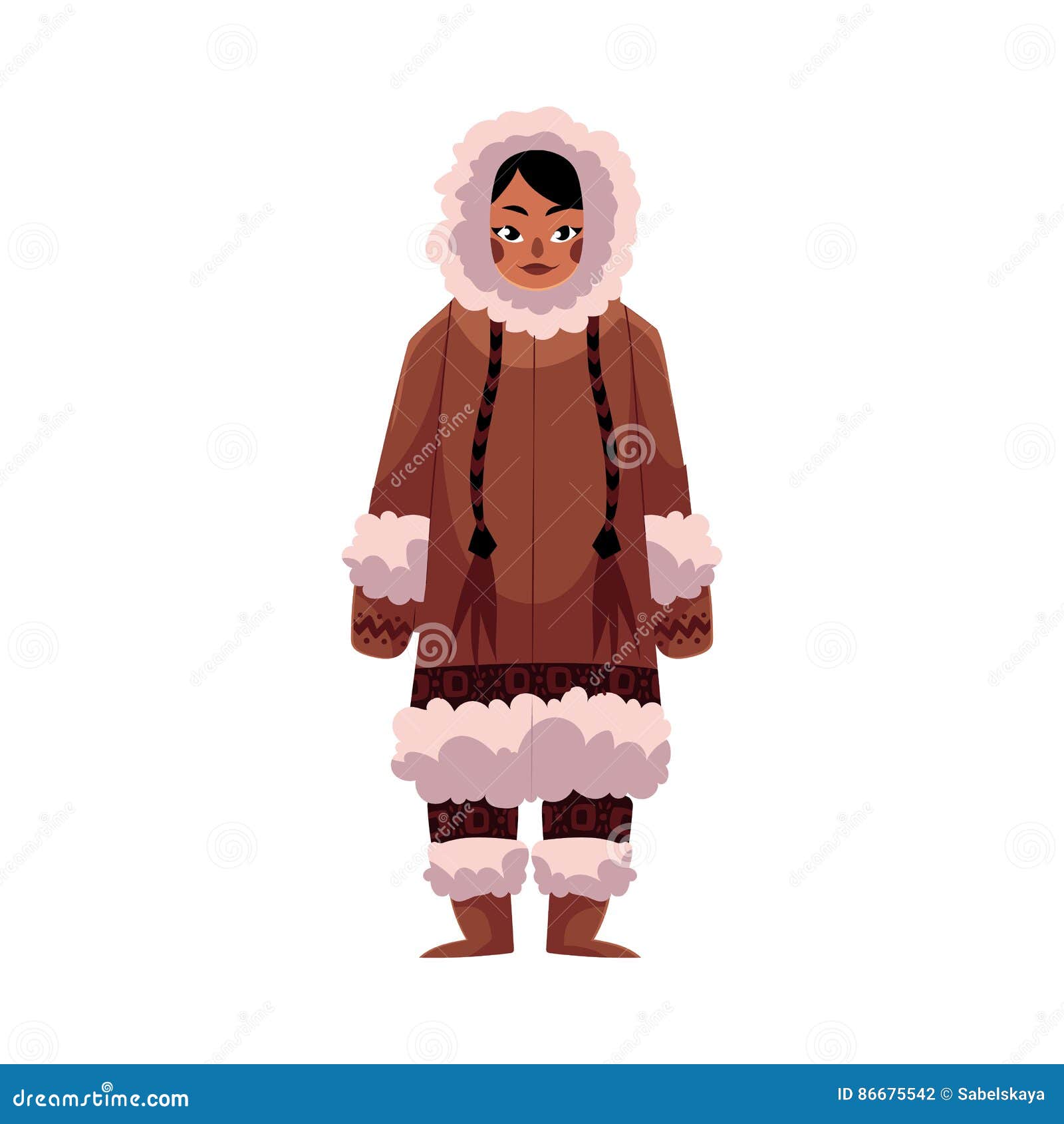 Eskimo, Inuit Woman in Warm Winter Clothes with Long Plaits Stock ...