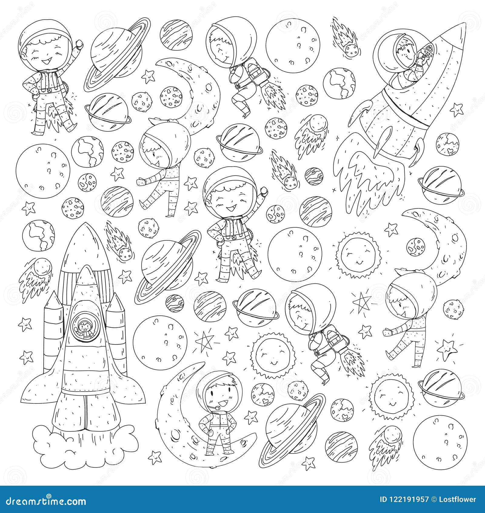 Espacio Para Los Niños Página Que Colorea Libro Niños Y Exploración