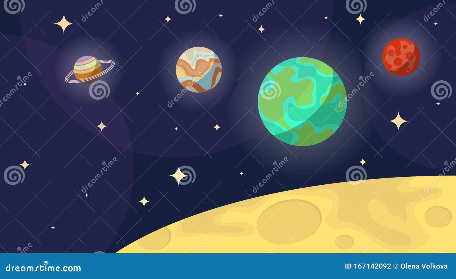 Espacio, Espacio Realista Con Planetas Y Estrellas Ilustración De Dibujos  Animados Del Espacio Stock de ilustración - Ilustración de cielo,  extranjero: 167142092