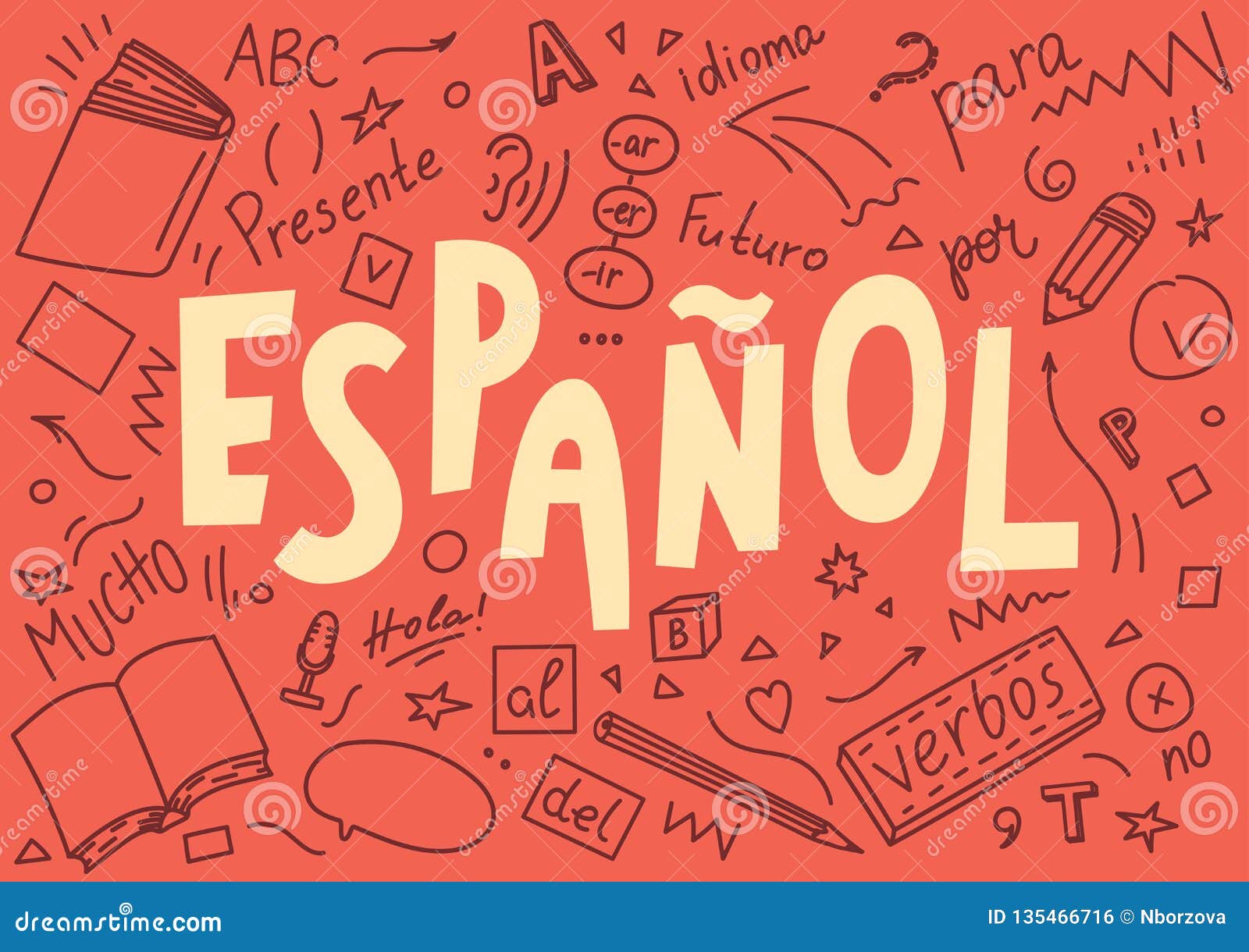 espanol. translation `spanish`. language hand drawn doodles and lettering.