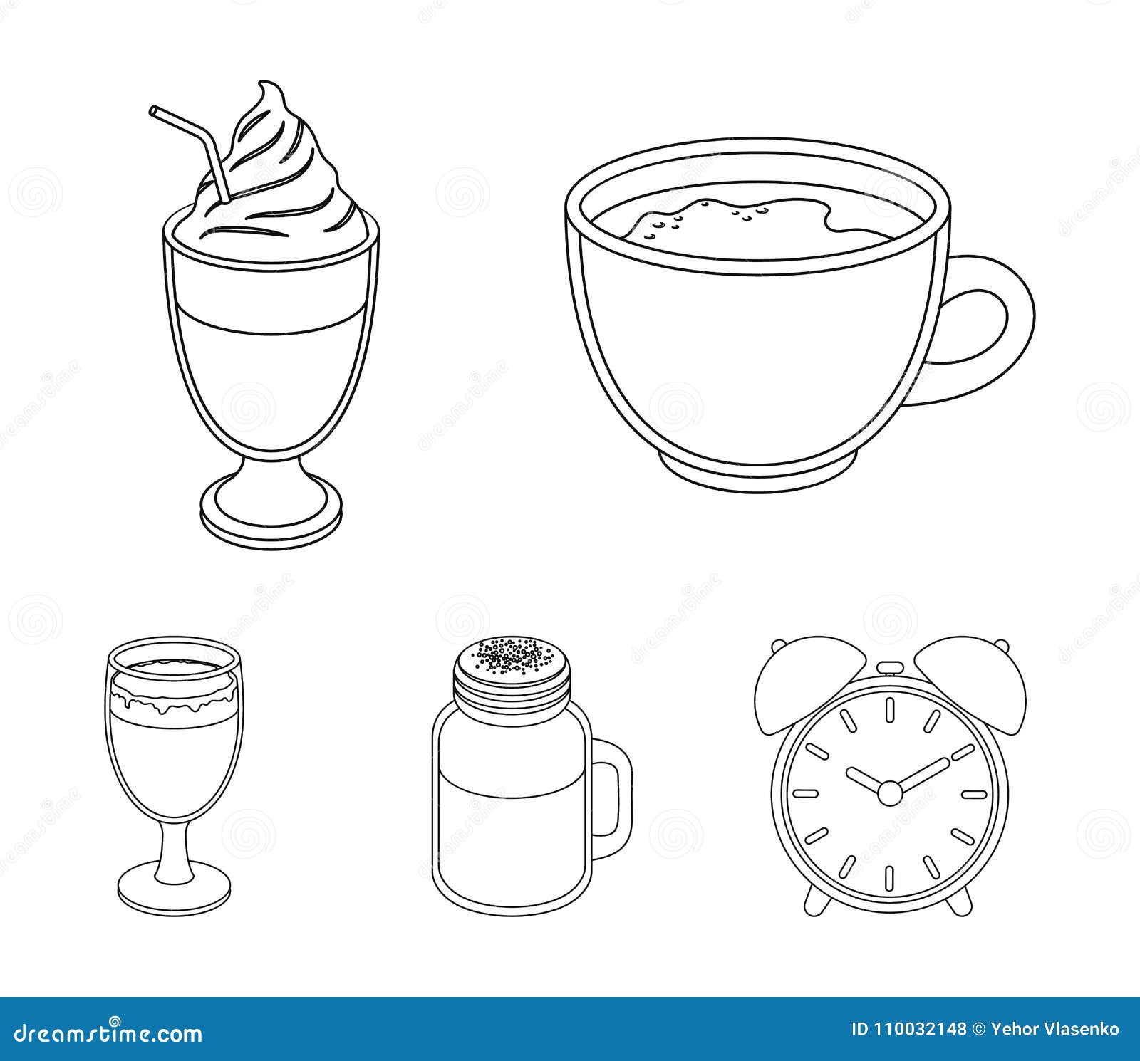 esprecco, glase, milk shake, bicerin.different types of coffee set collection icons in outline style   stock