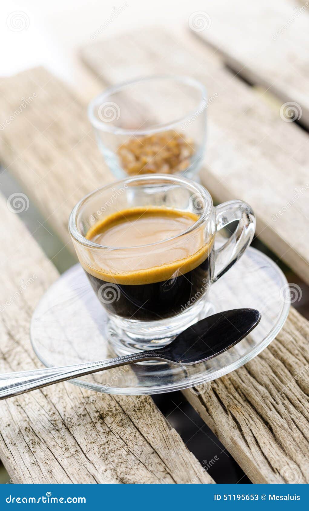 Espresso Coffee in Glass Cup on Wooden Table Stock Image Image of