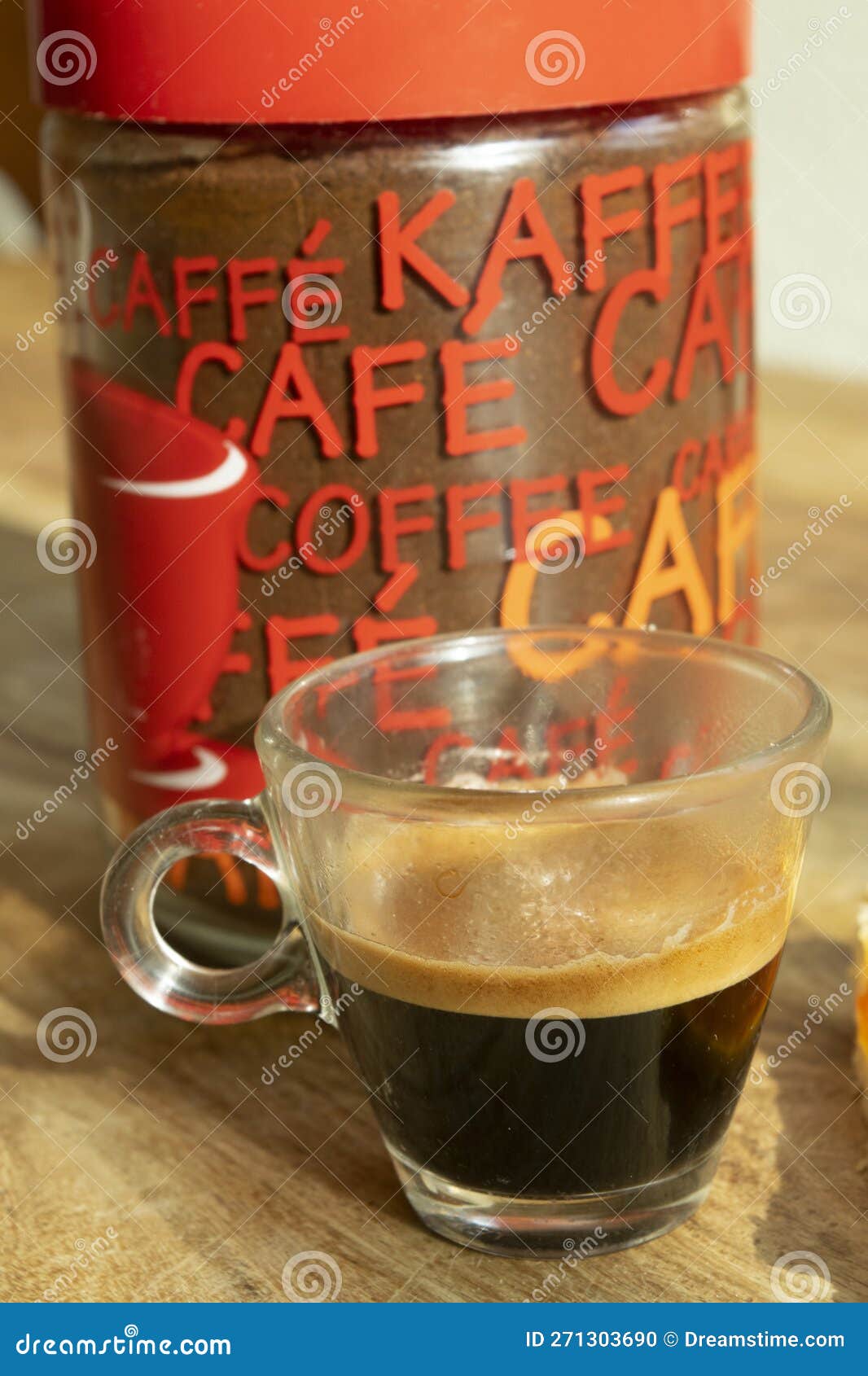 Espresso Coffee and Jar of Coffee Stock Photo Image of aroma, cafe
