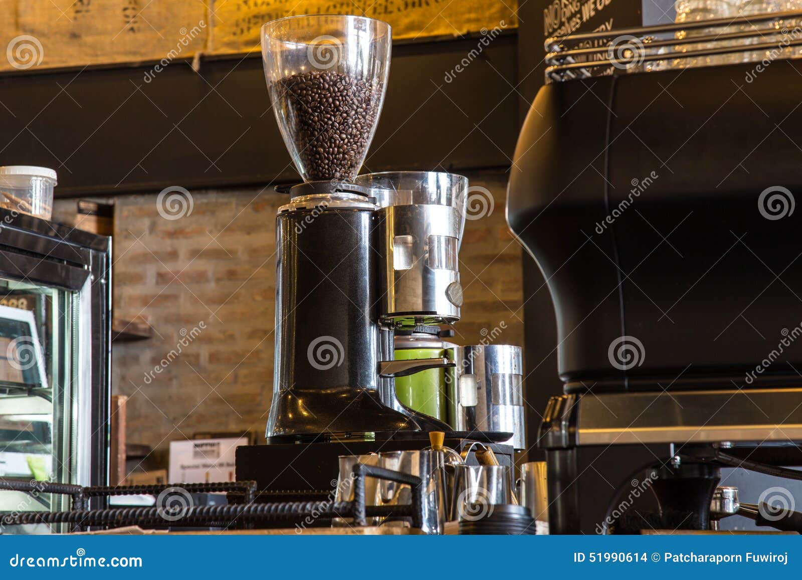 Espresso Coffee Machine with Roasted Coffee Beansv, Stock Photo Image