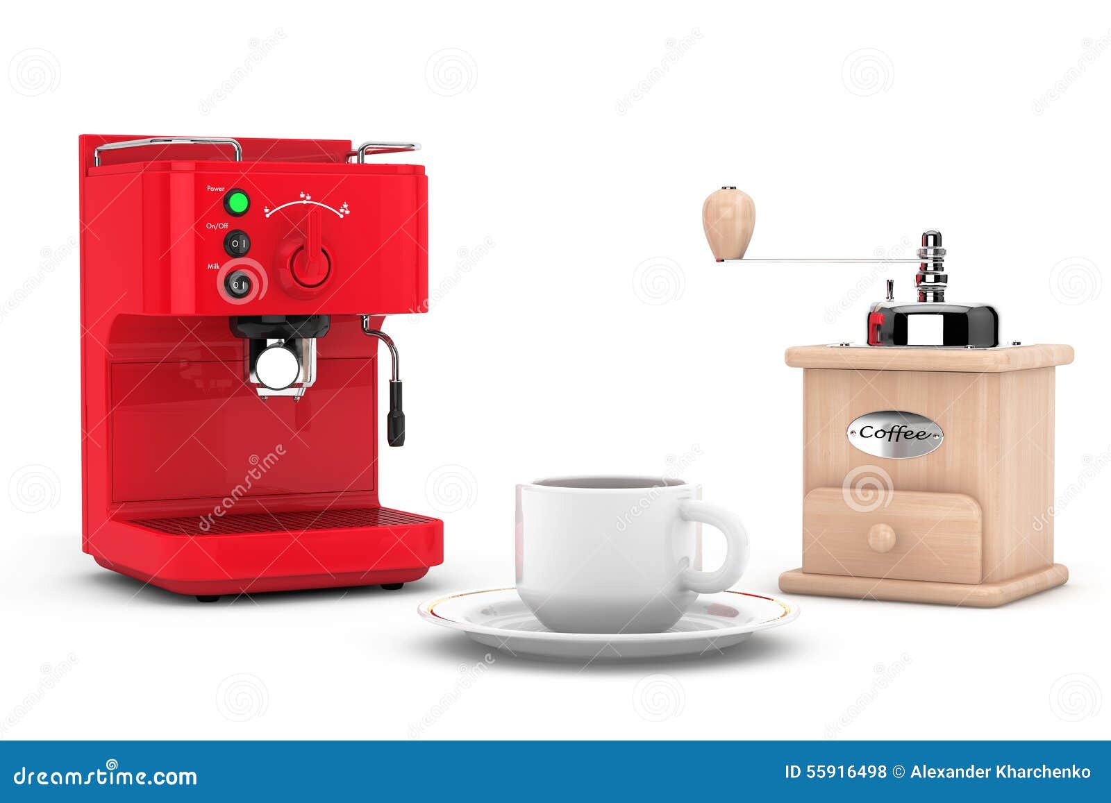 Espresso Coffee Making Machine with Wooden Coffee Mill and Cup Stock
