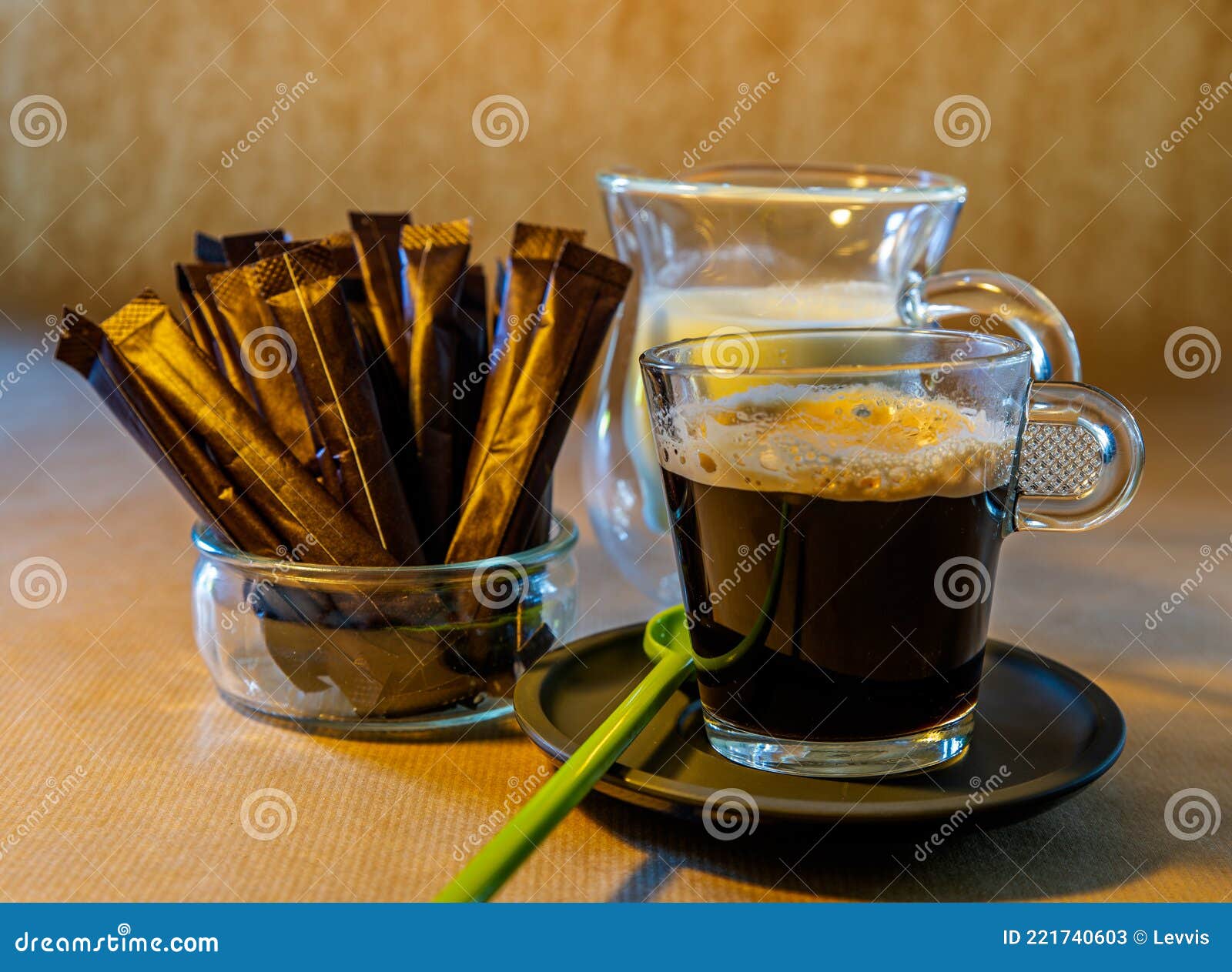 Espresso Coffee and Sugar Sticks Stock Image Image of food, burlap 221740603