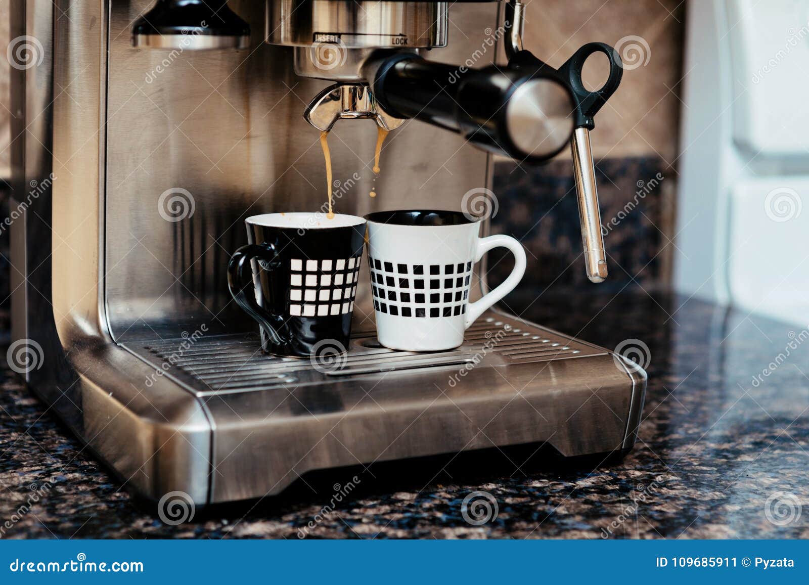 Espresso Machine Making Two Cups of Coffee Stock Image Image of drink