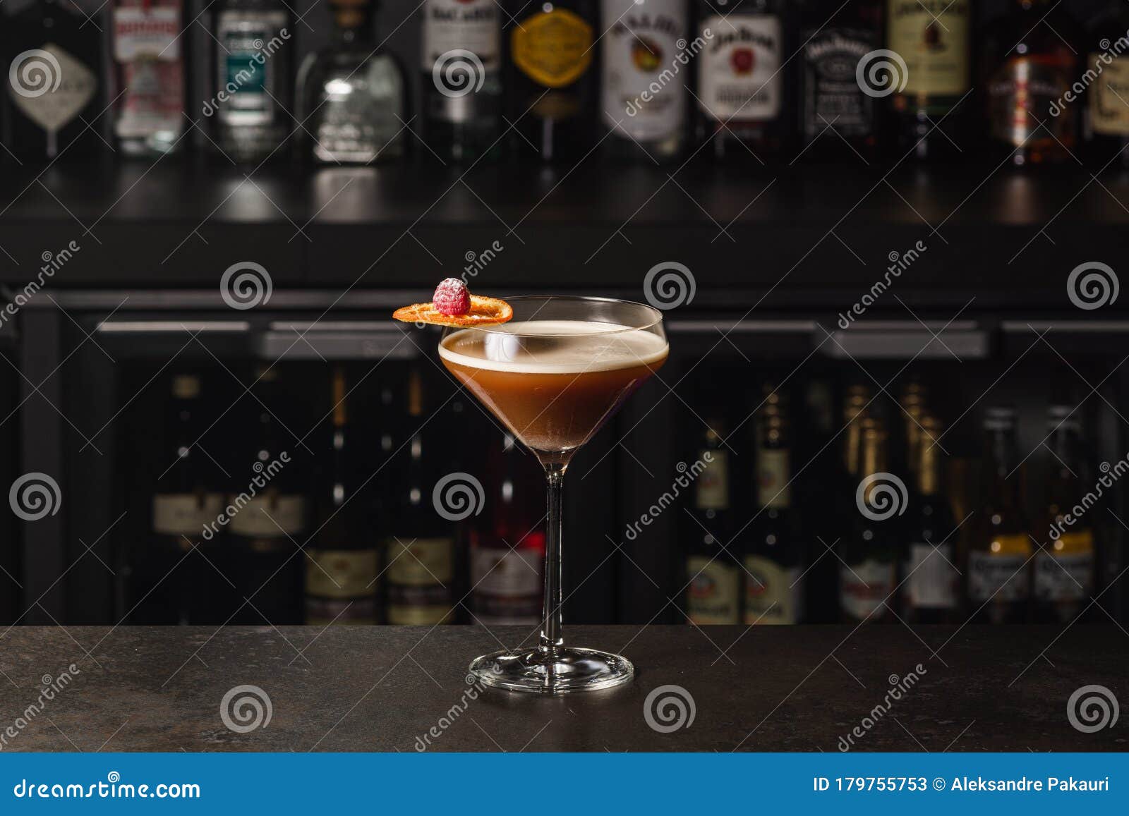 Espresso Martini Cocktail Based on Coffee, Liqueur and Vodka. Served