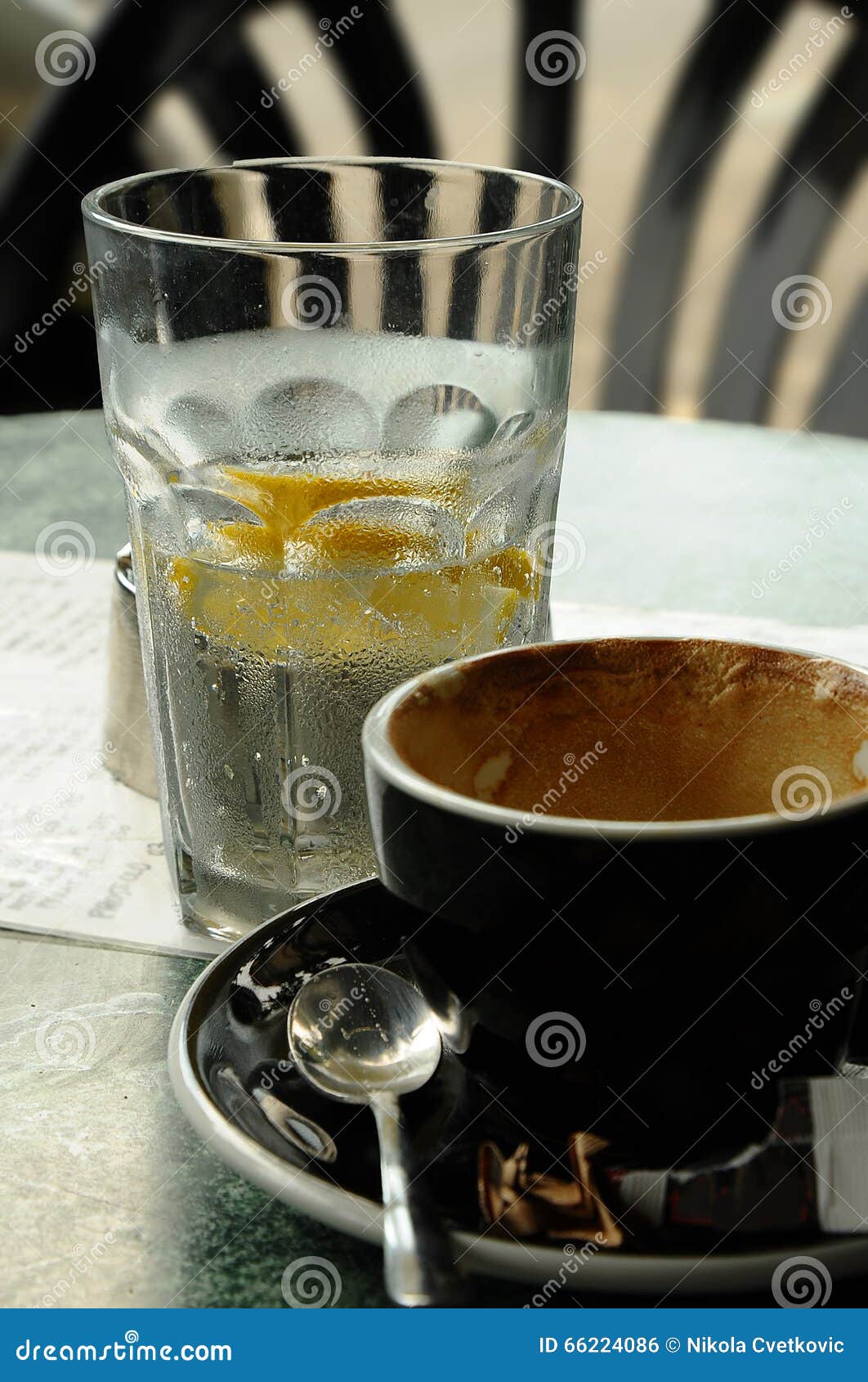 Espresso and mineral water stock photo. Image of intermezzo 66224086